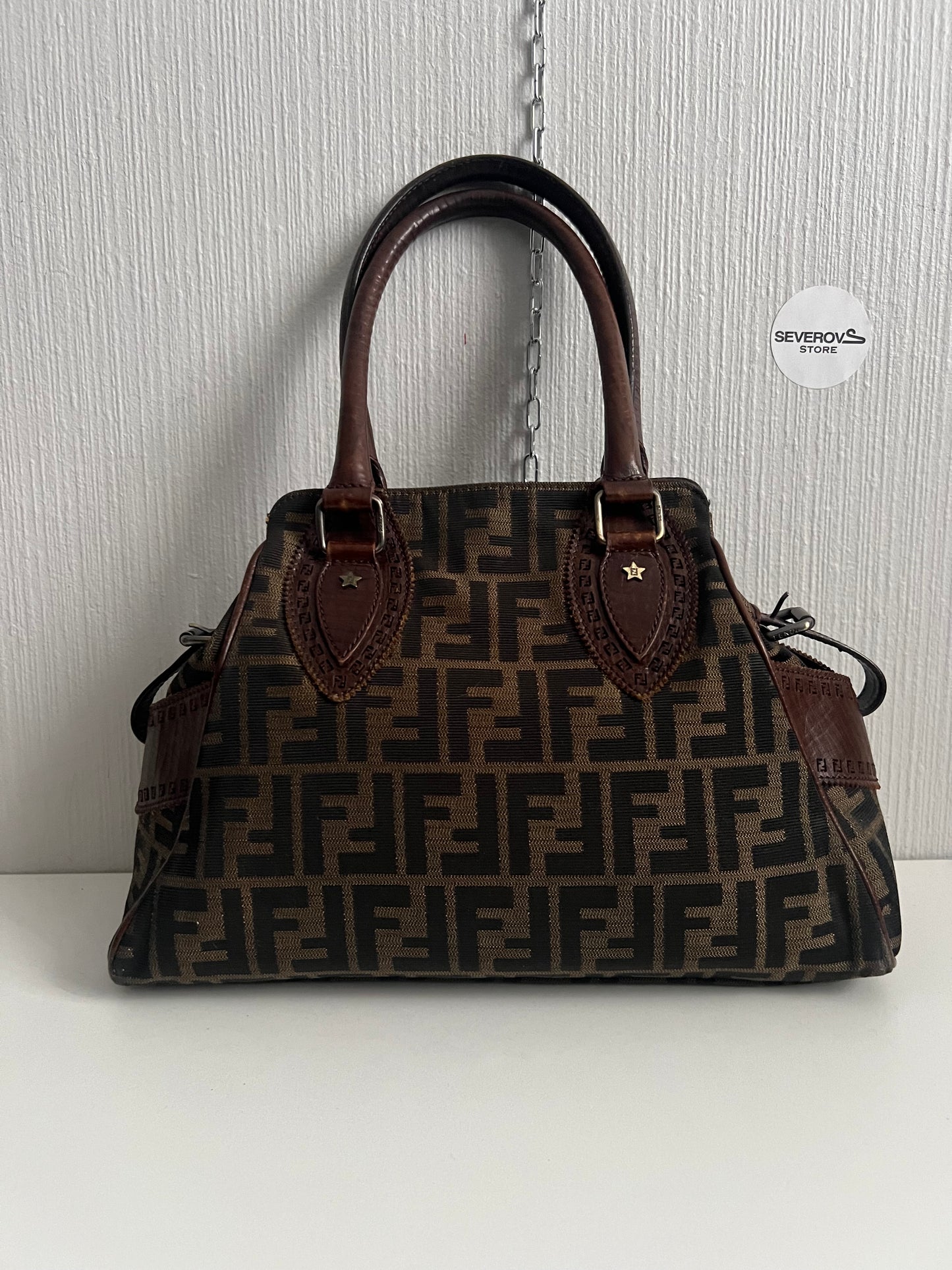 Vintage Fendi Etnico Zucca Canvas Leather Handbag