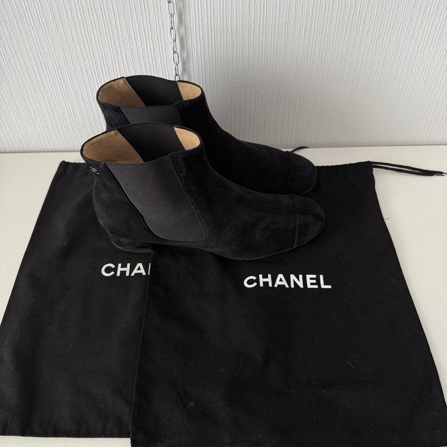 Chanel Black Suede Chelsea Ankle Boots