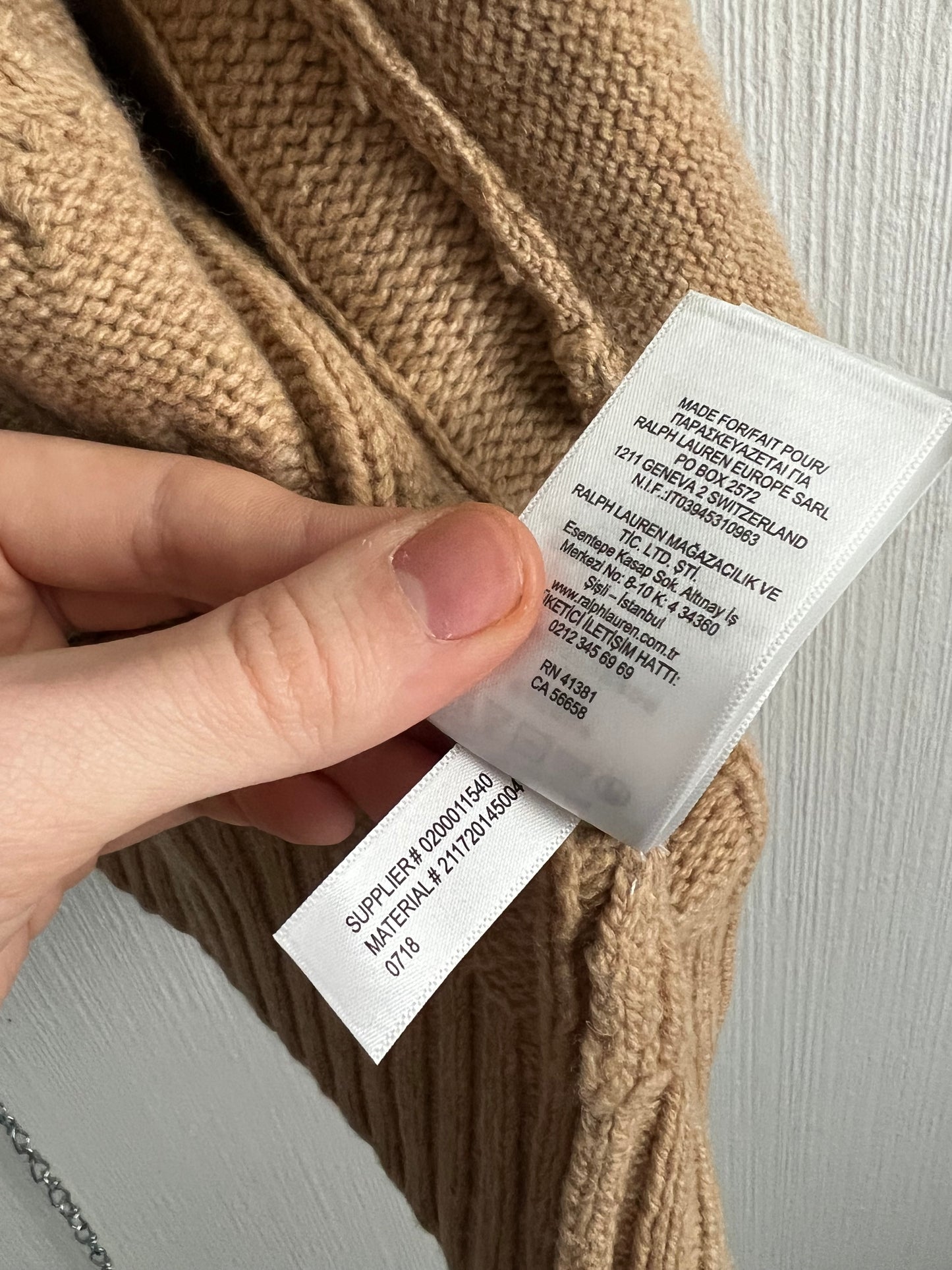 Polo Ralph Lauren Italian Wool Cashmere Blend Camel Womens Cable Knit Sweater