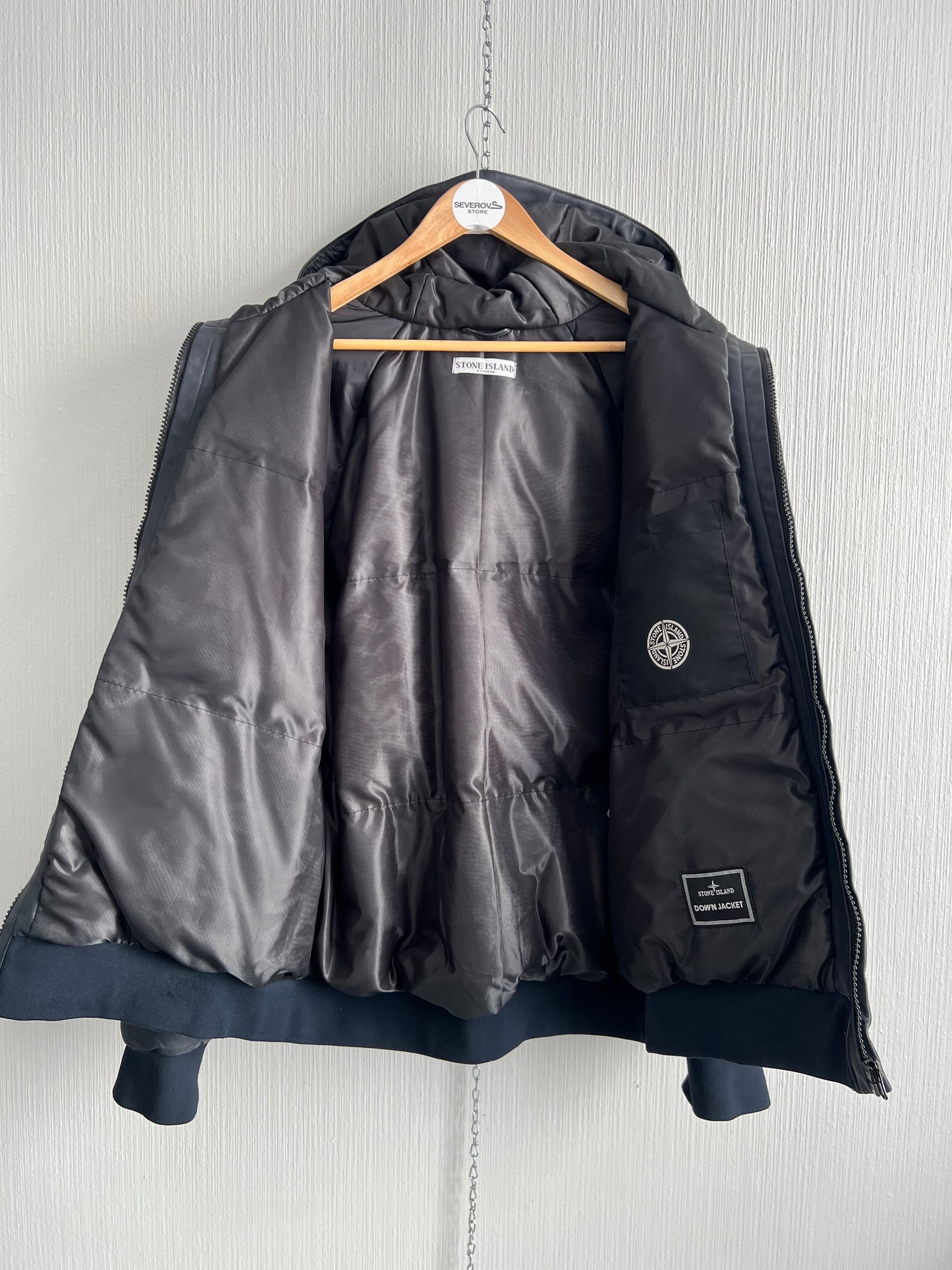 Stone Island AW10 Midnight Blue Leather Bomber Down Jacket