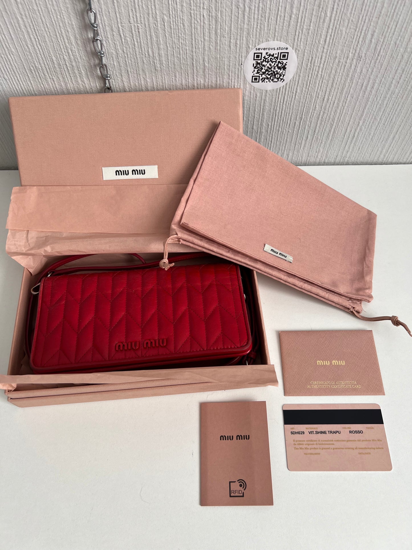 Miu Miu Clutch Crossbody Matelasse Quilted Red Leather Clutch Bag with Removable Crossbody Strap