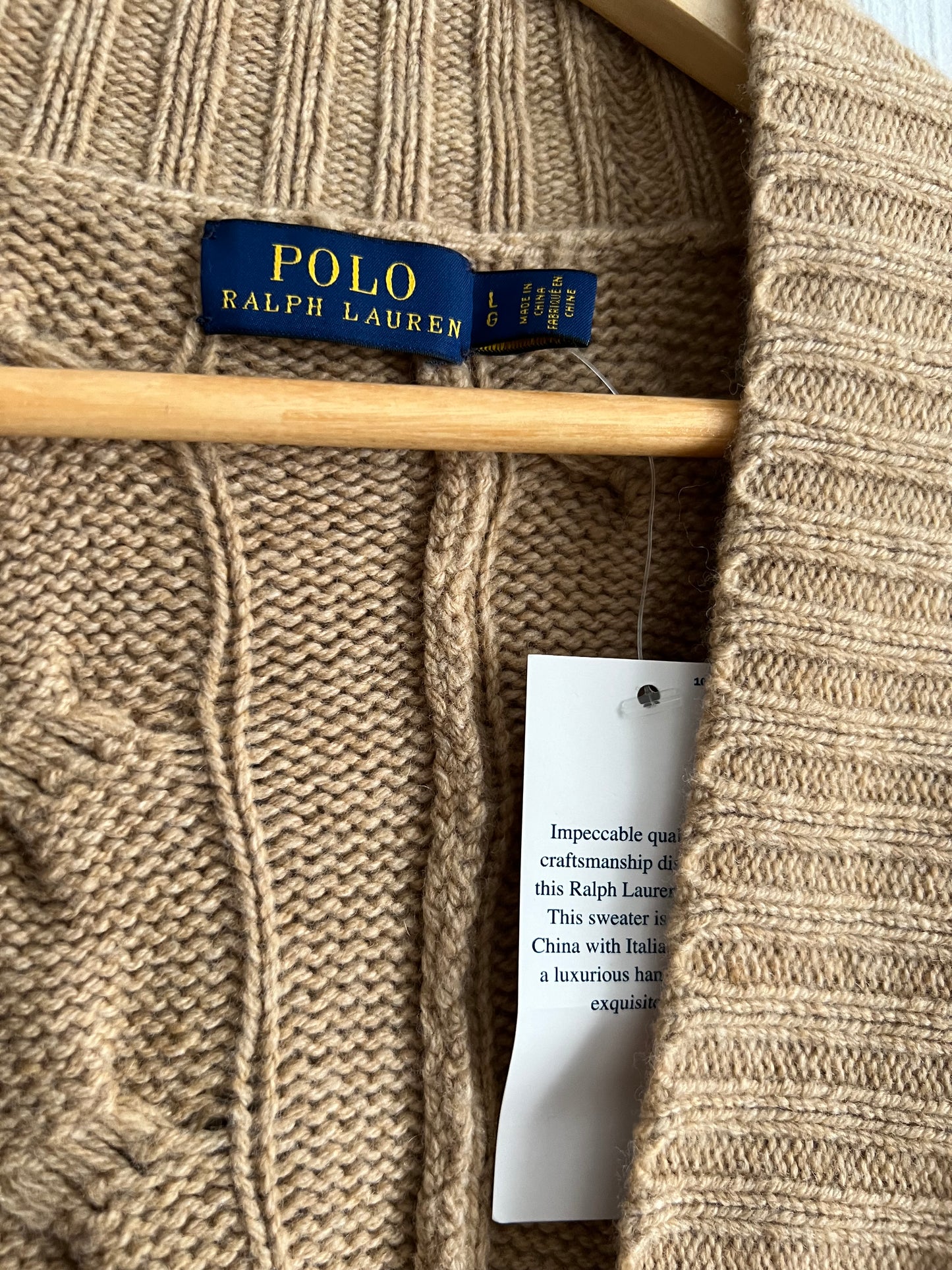 Polo Ralph Lauren Italian Wool Cashmere Blend Camel Womens Cable Knit Sweater