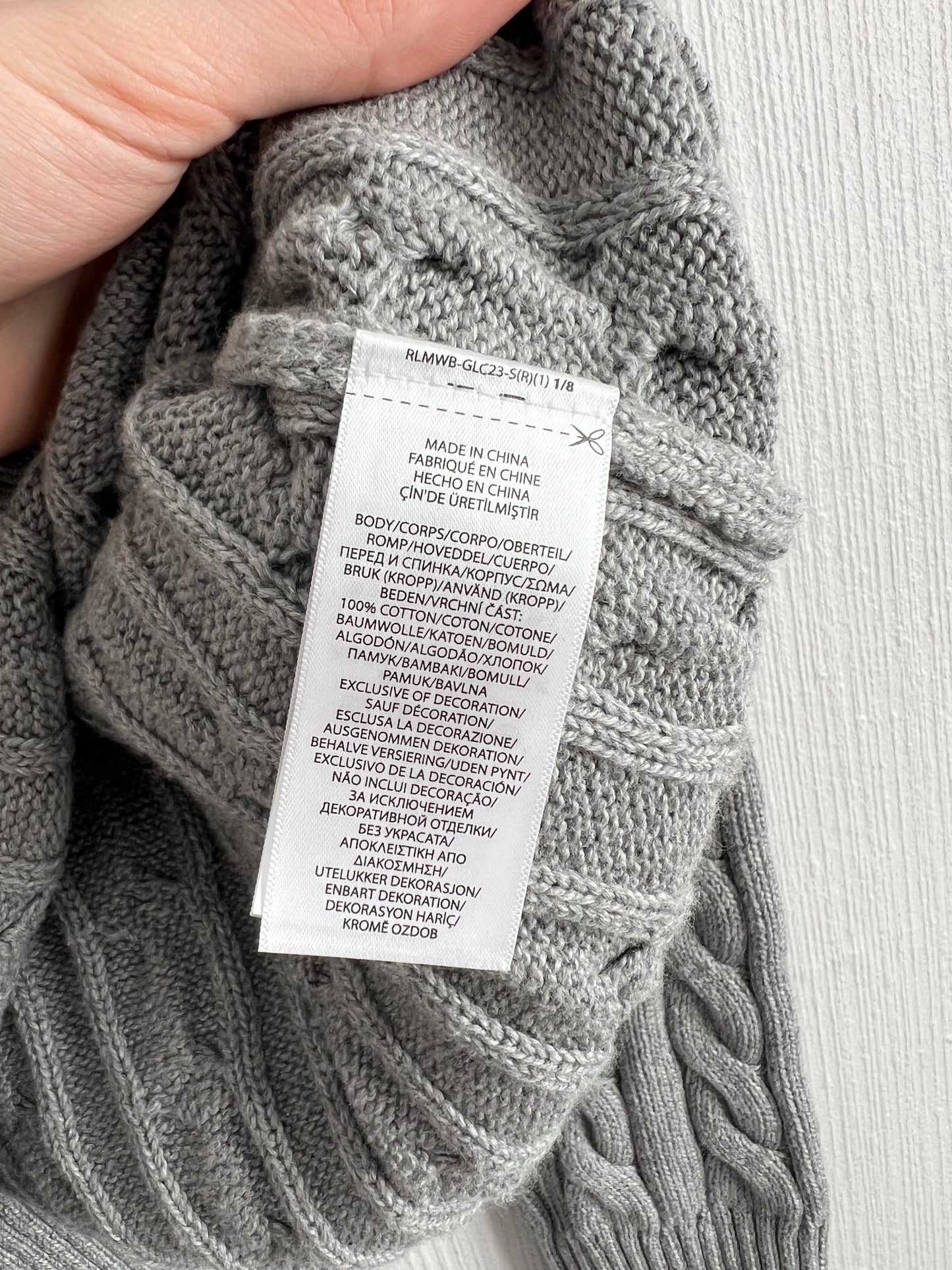 Polo Ralph Lauren Grey Cotton Mens Cable Knit Jumper