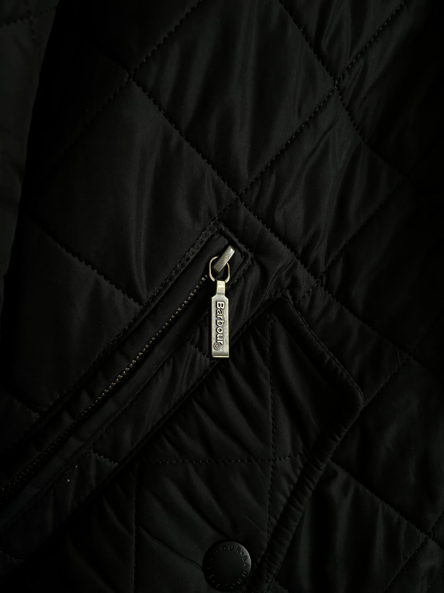 Barbour Powell Quilted Black Jacket with Faux Leather Trim