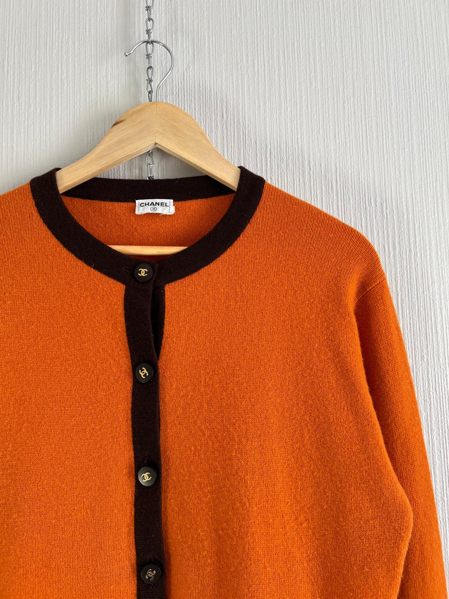 Chanel 1996 Orange Brown Cashmere Knit Set Short Sleeve T-Shirt and Cardigan