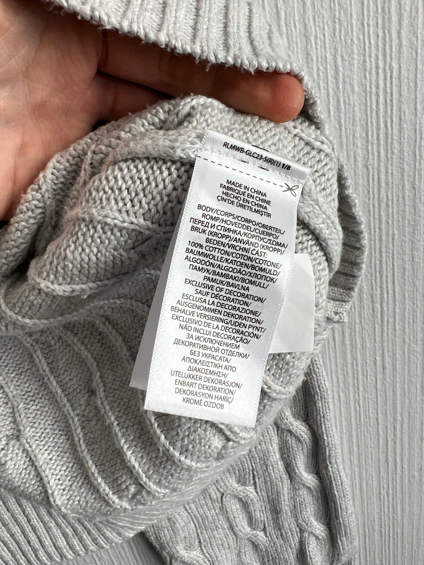 Polo Ralph Lauren Grey Cotton Mens Cable Knit Jumper