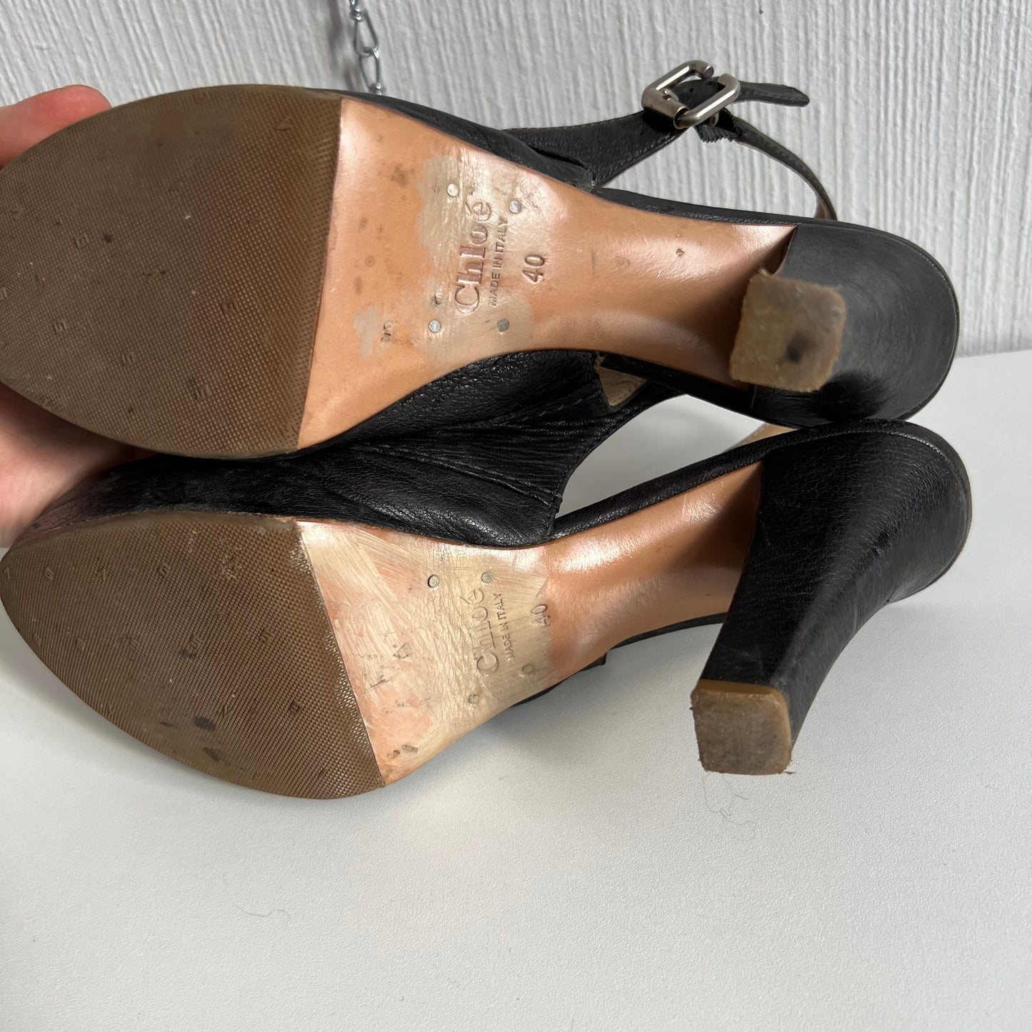 Chloé Vintage Grey Leather Slingback Heel Padlock Pump Womens Shoes
