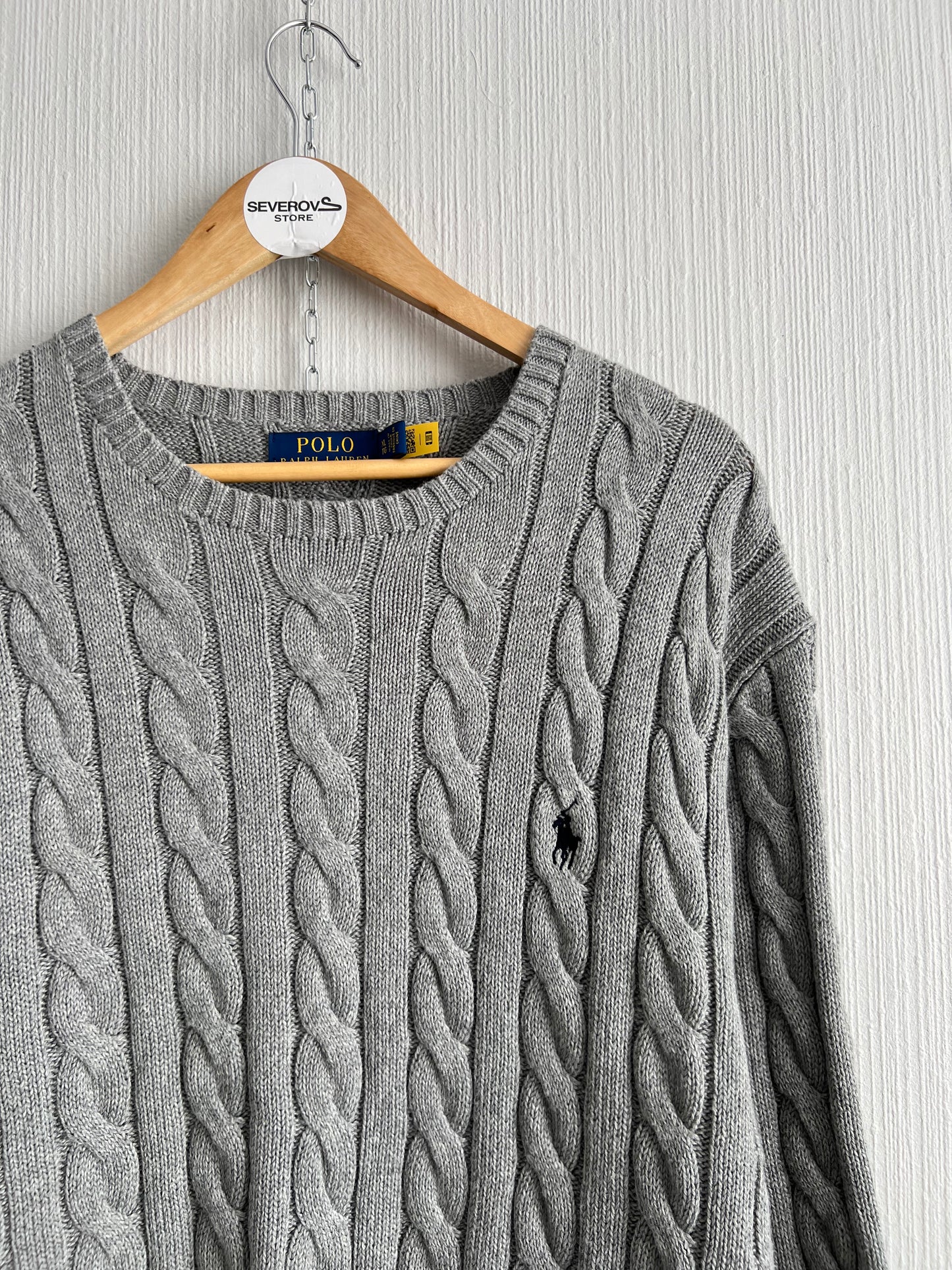 Polo Ralph Lauren Grey Cotton Mens Cable Knit Jumper