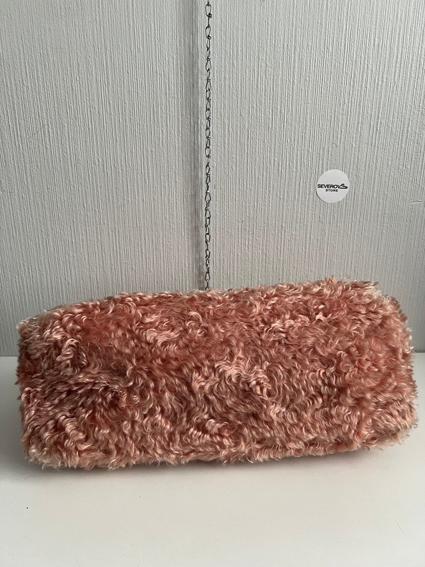 Miu Miu Coral Pink Fur Crystal Tote Bag
