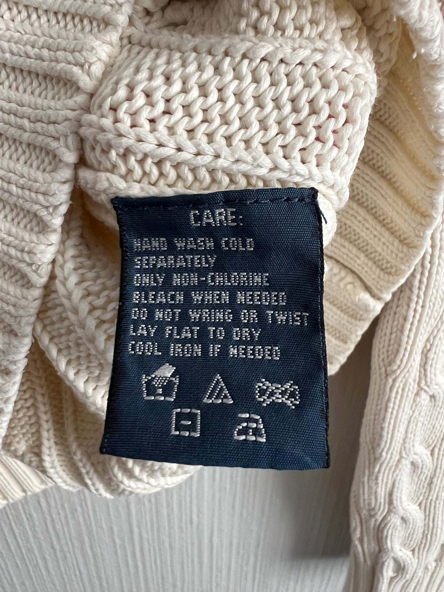 Ralph Lauren Sport Cable Knit V-neck Cream Cotton Sweater