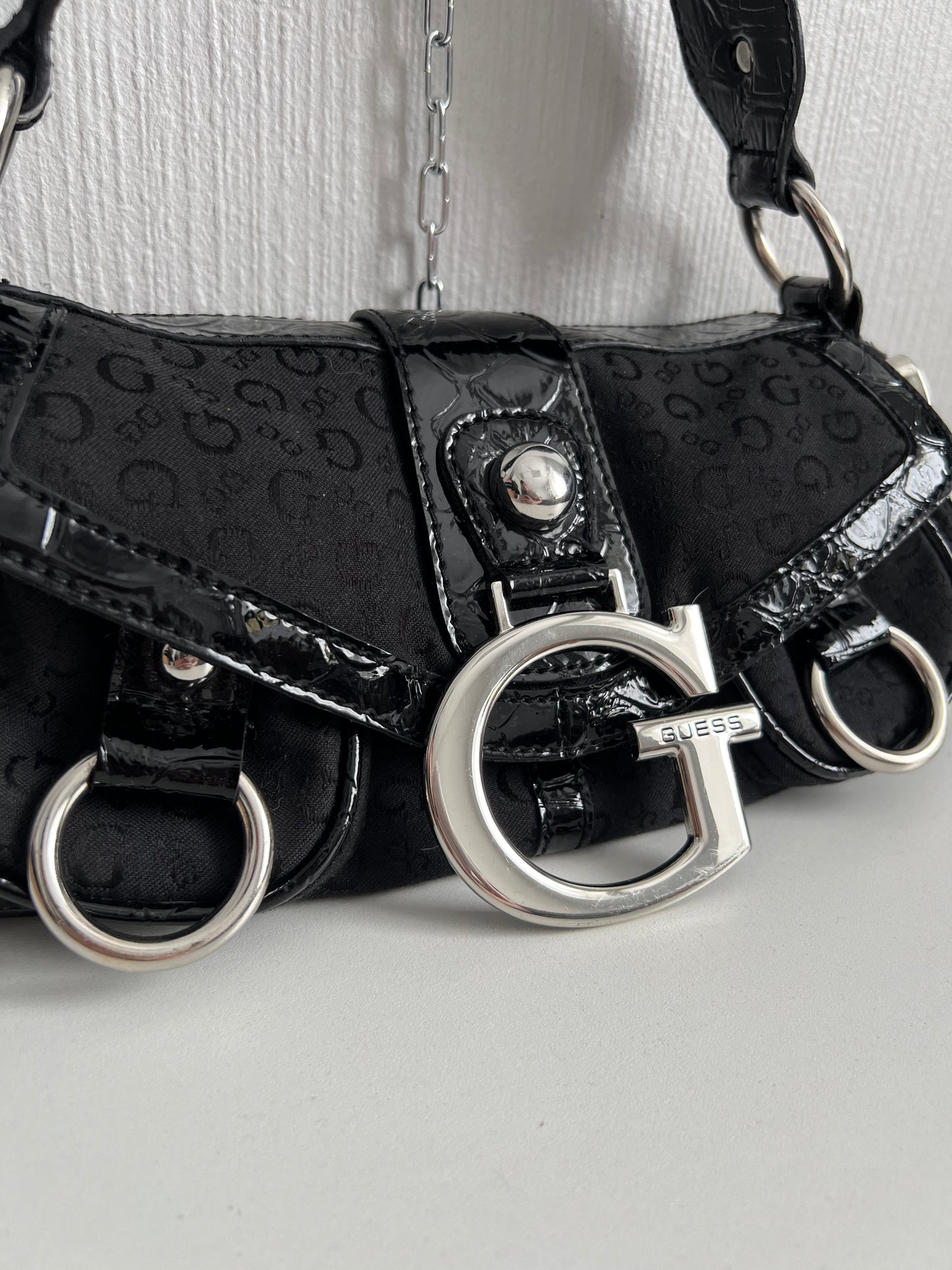 Guess Black Monogram Buckle Shoulder Bag