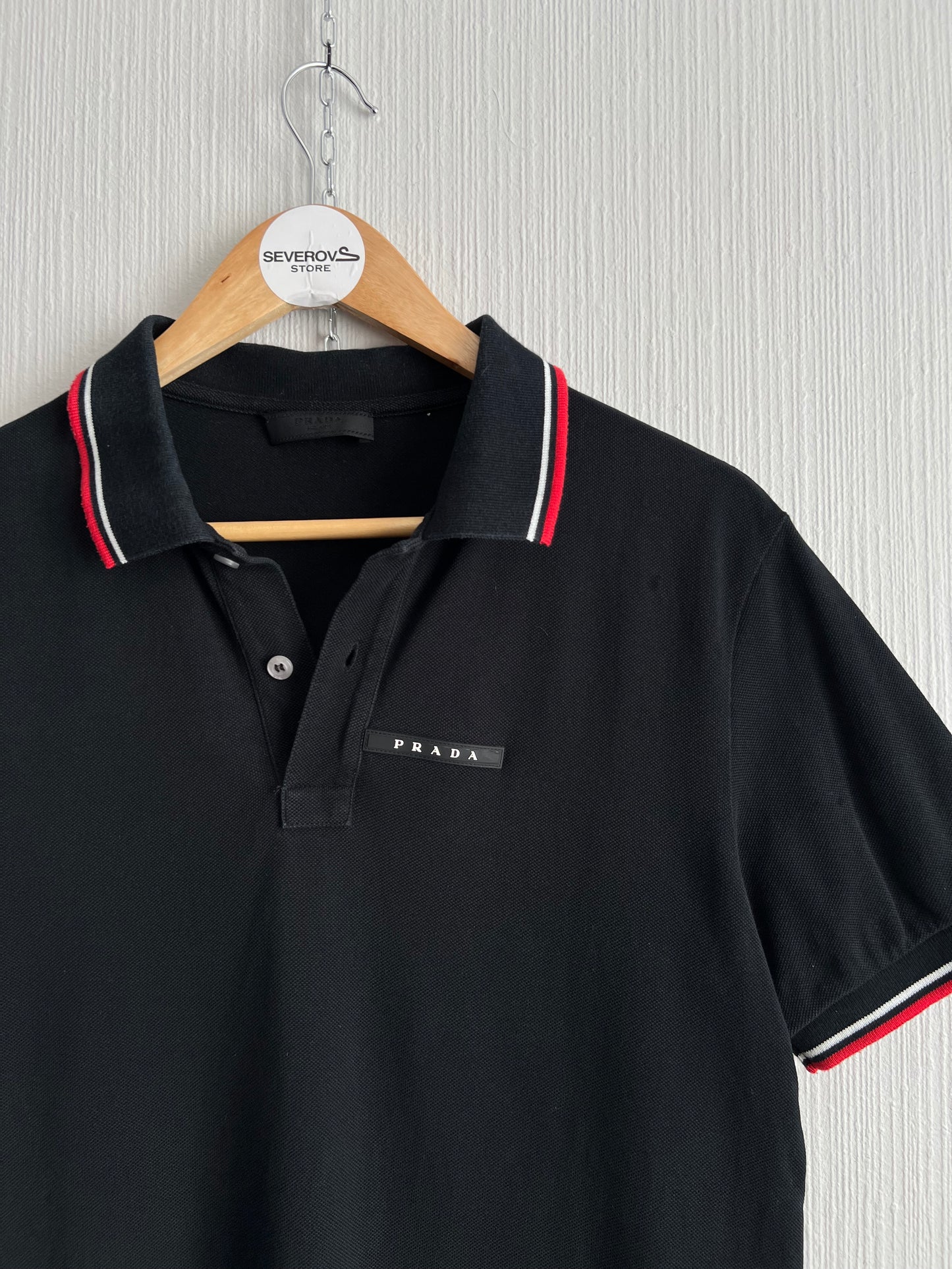 Prada Black Tab Mens Cotton Polo T-shirt
