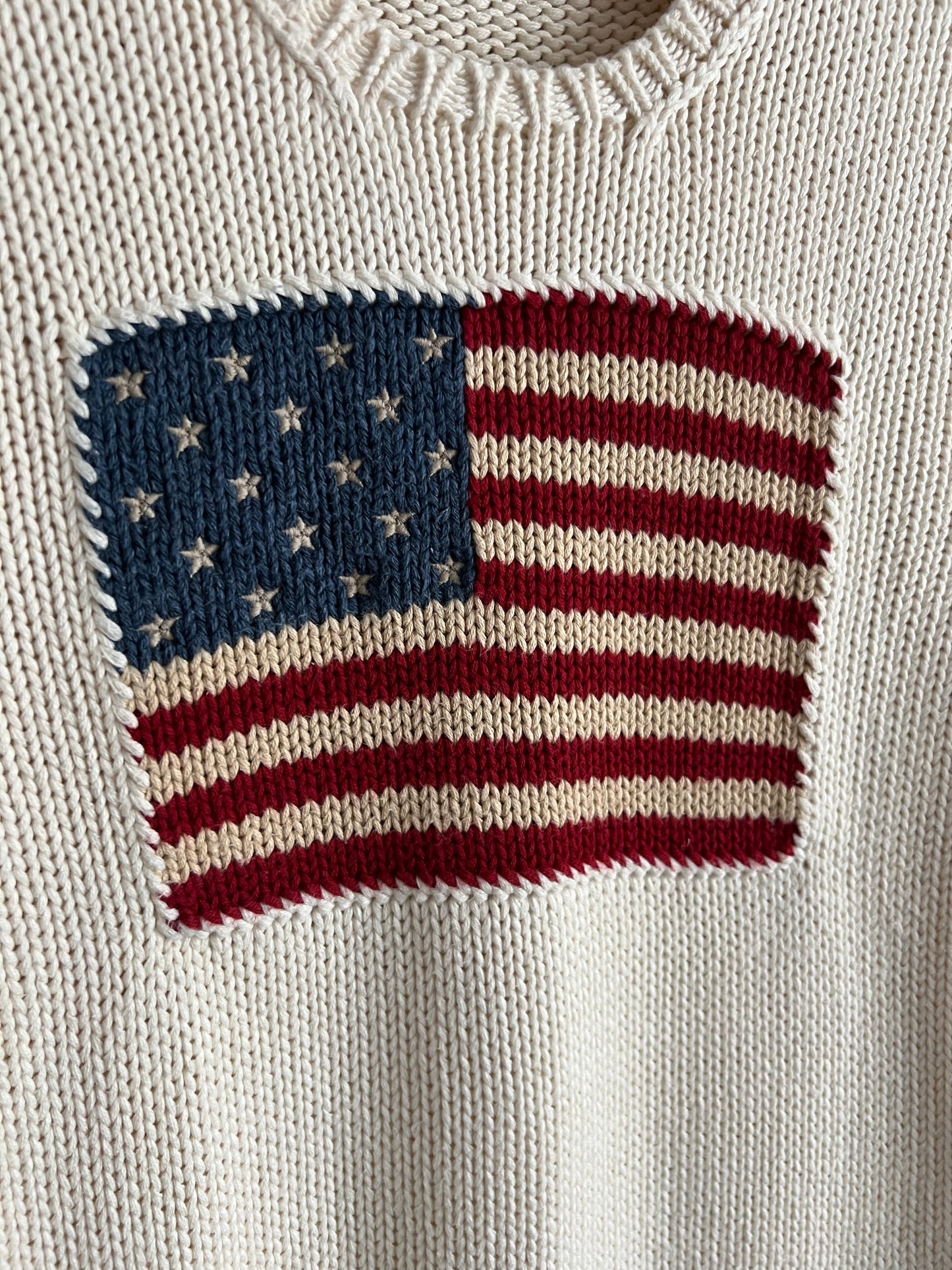 Polo Ralph Lauren American Flag Heavy Knit Cream Cotton Sweater