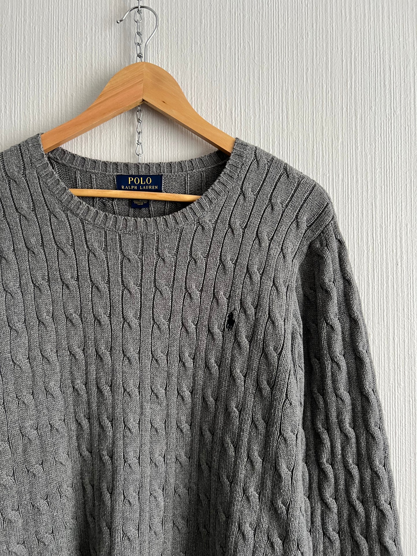 Polo Ralph Lauren Grey Cotton Cable Knit Sweater