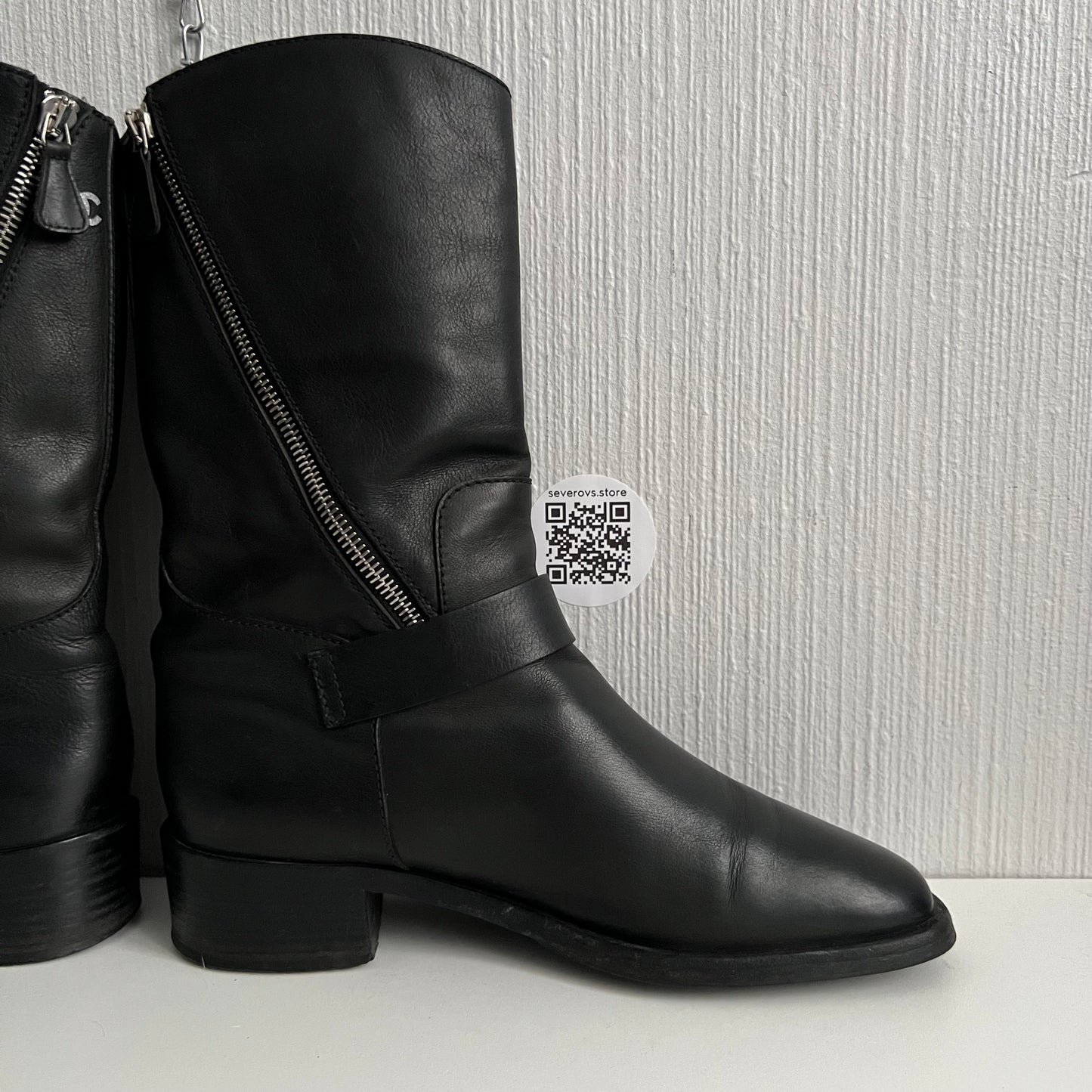 Chanel Biker Black Leather Boots with Silver Buckles