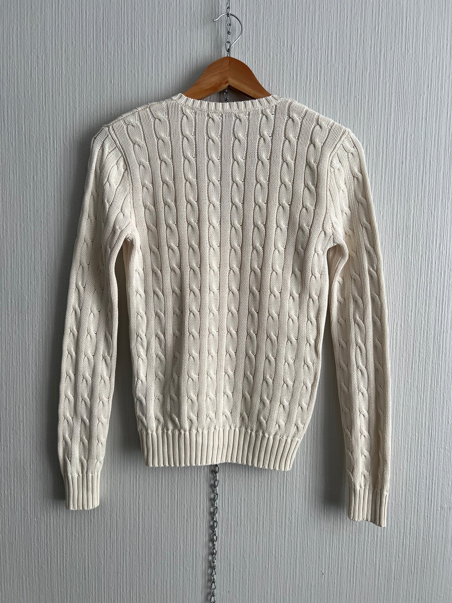Ralph Lauren Sport Cable Knit V-neck Cream Cotton Sweater
