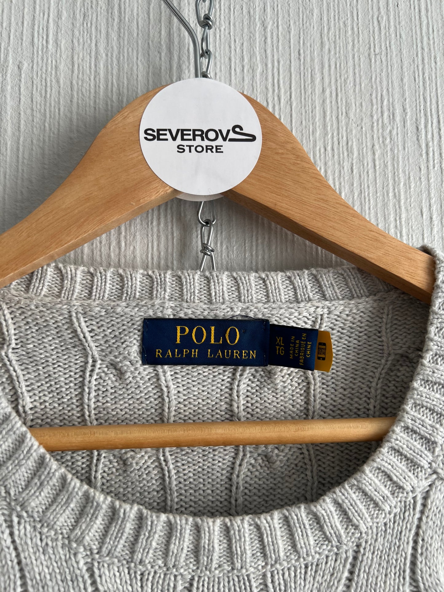 Polo Ralph Lauren Grey Cotton Mens Cable Knit Jumper
