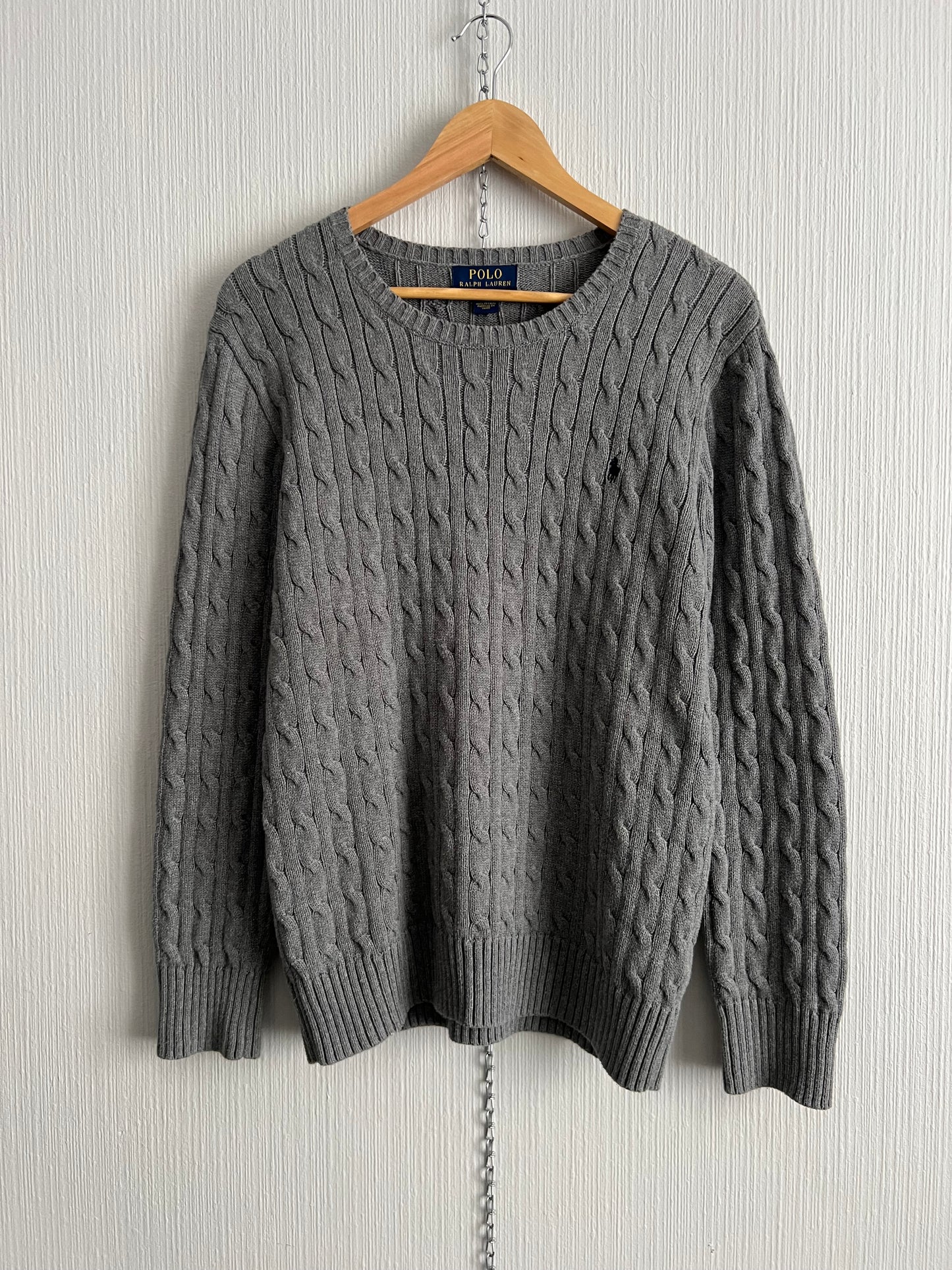 Polo Ralph Lauren Grey Cotton Cable Knit Sweater