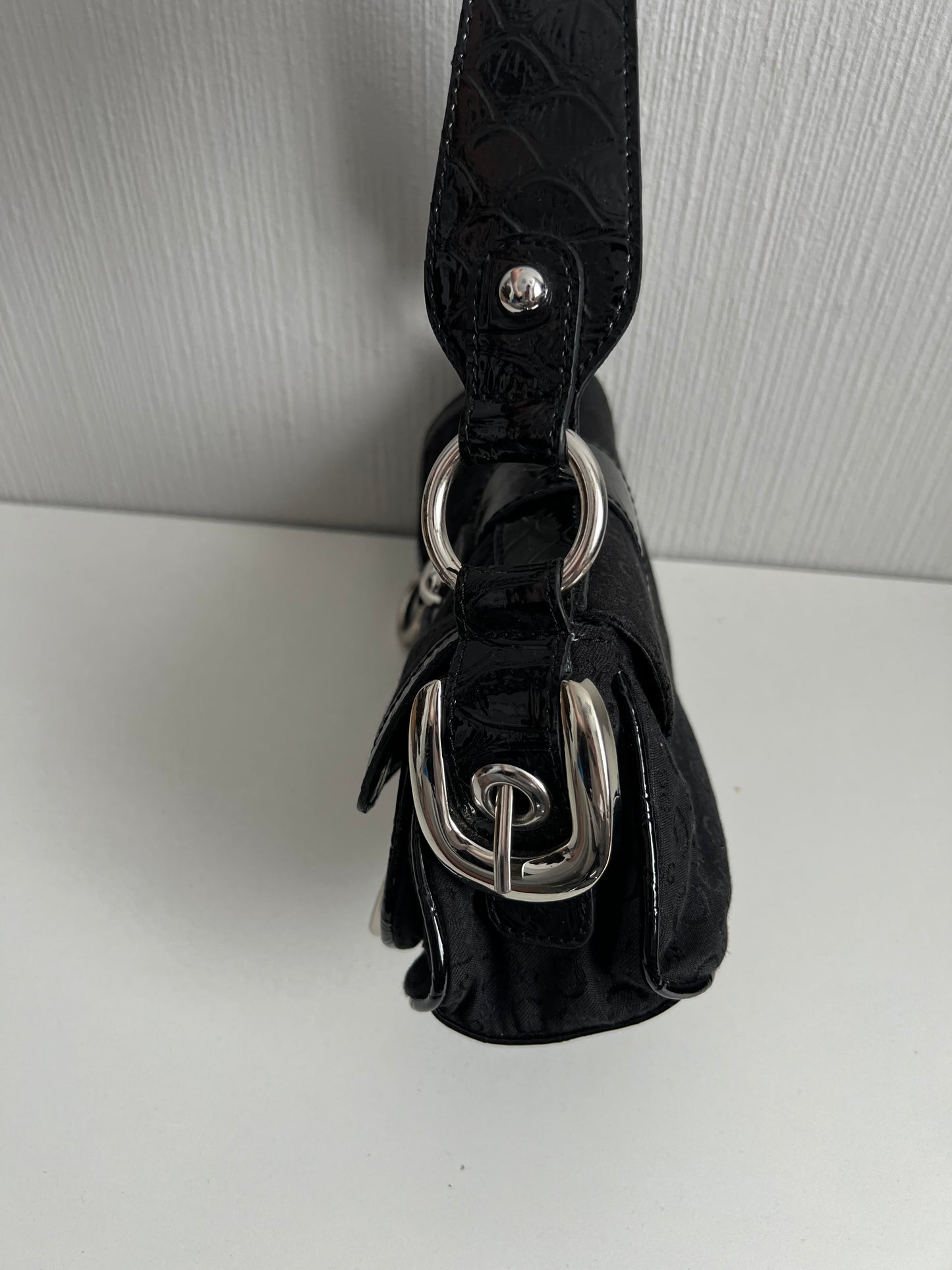 Guess Black Monogram Buckle Shoulder Bag