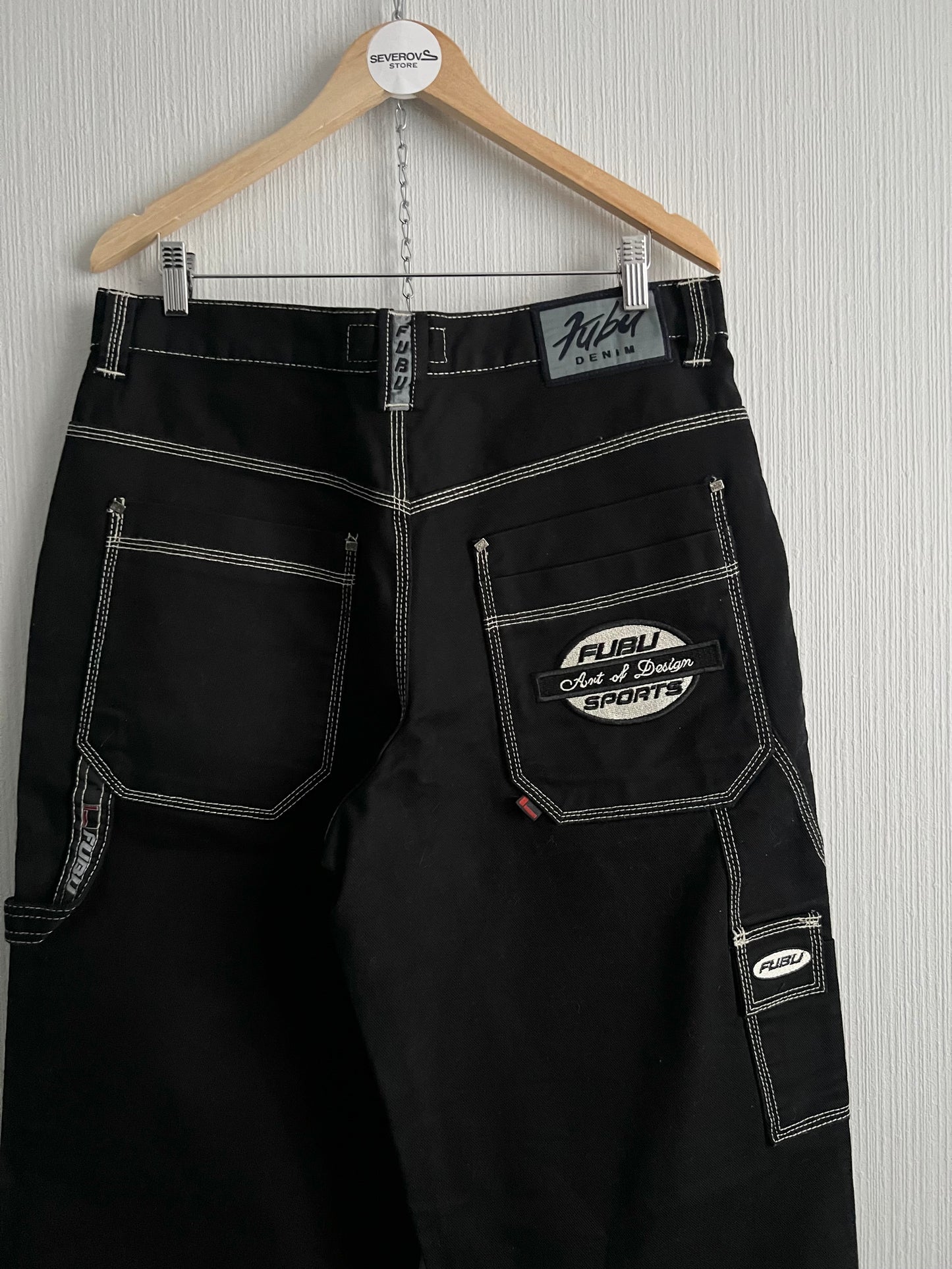 Fubu Contrast Stitched Loose Fit Carpenter Mens Denim Pants