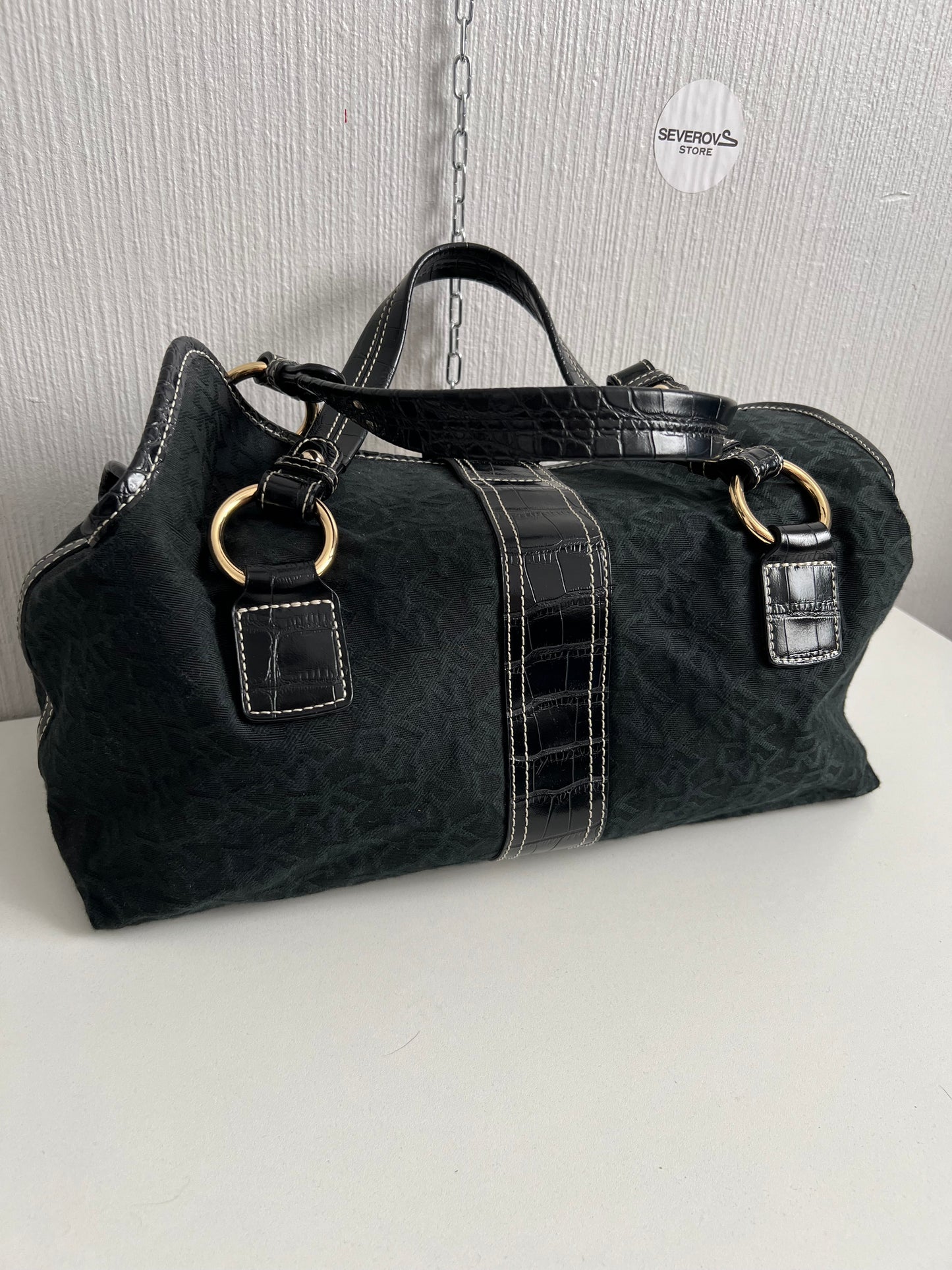 DKNY Vintage Black Monogram Bag with gold buckle