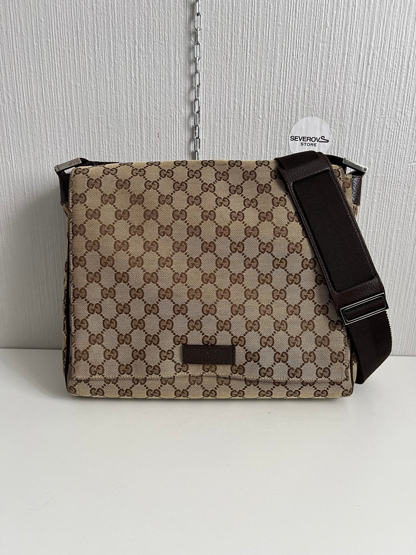Gucci GG Monogram Canvas Flap Messenger Bag