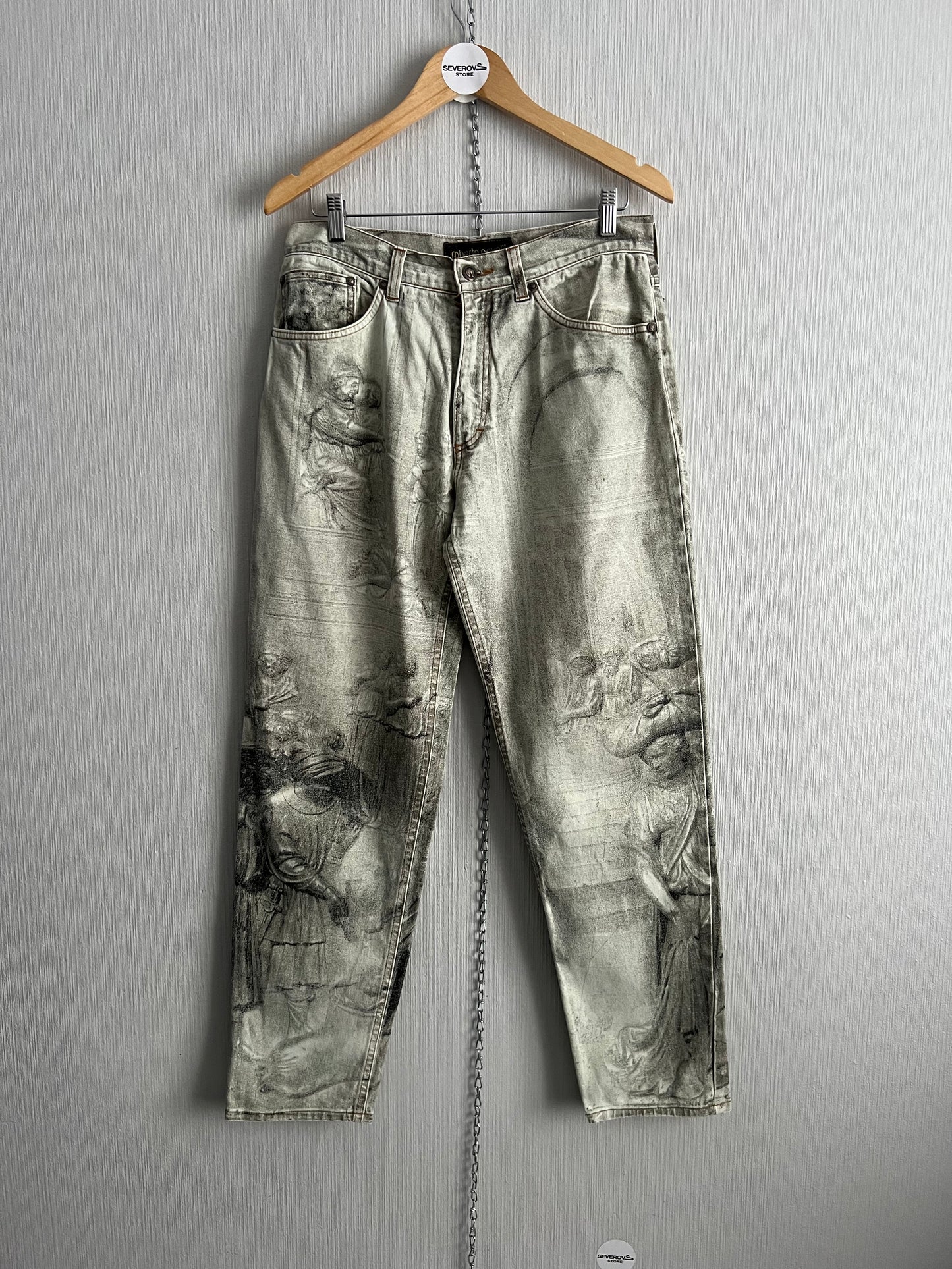 Roberto Cavalli AW1995 Medieval Art Renaissance Print Pants