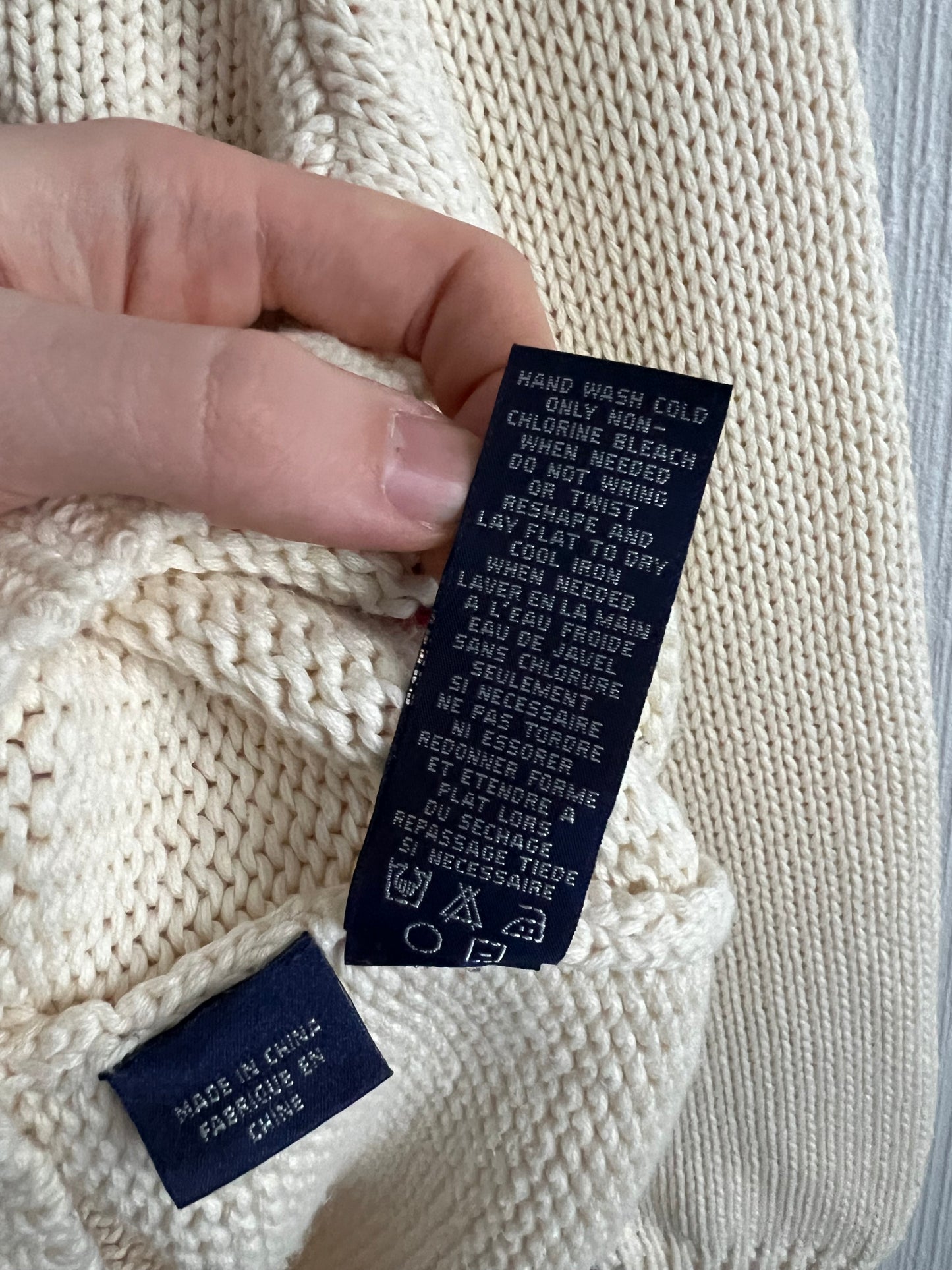 Polo Ralph Lauren American Flag Heavy Knit Cream Cotton Sweater