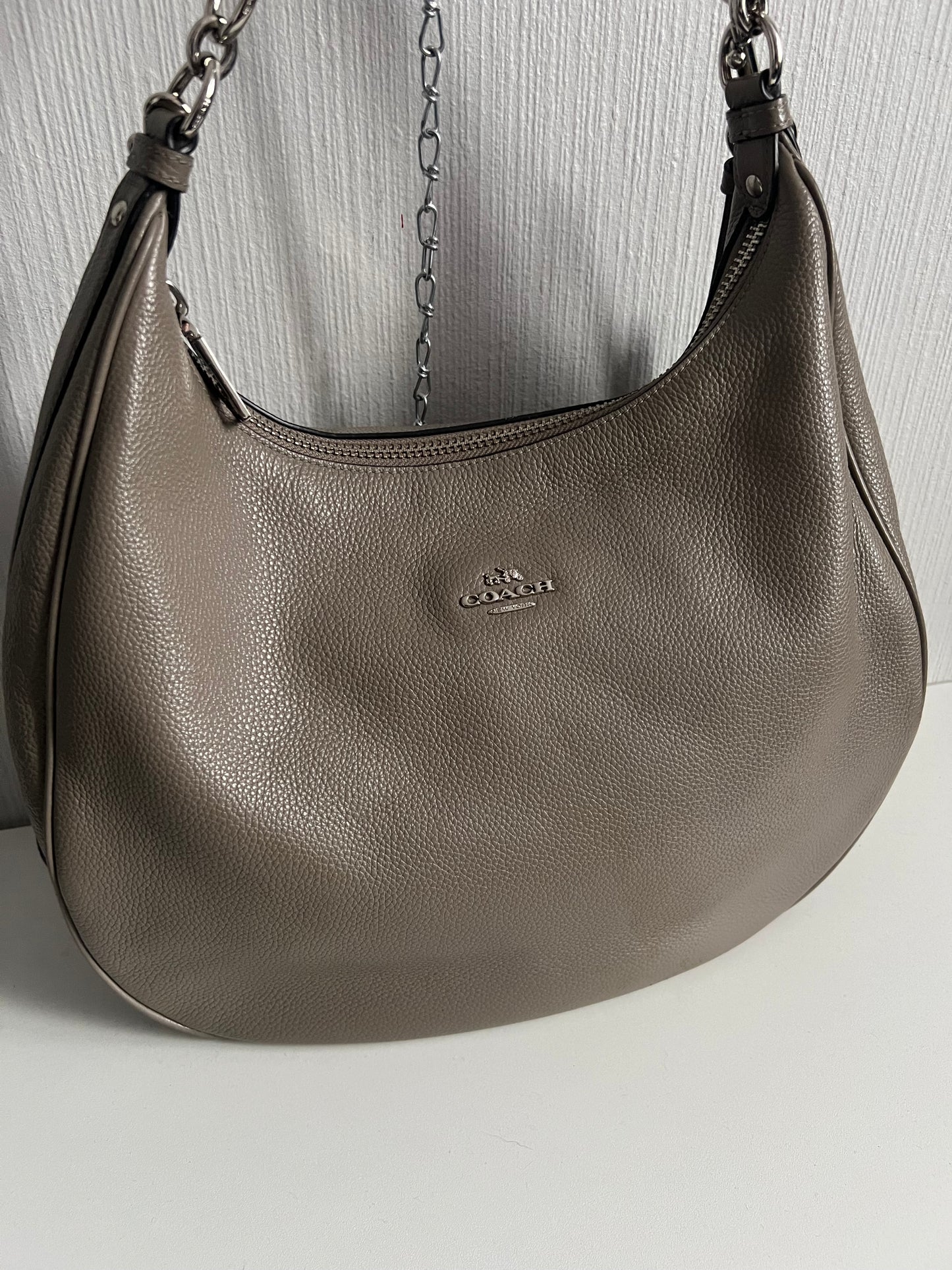 Coach Pebbled Leather Gray Large Handbag Hobo Purse