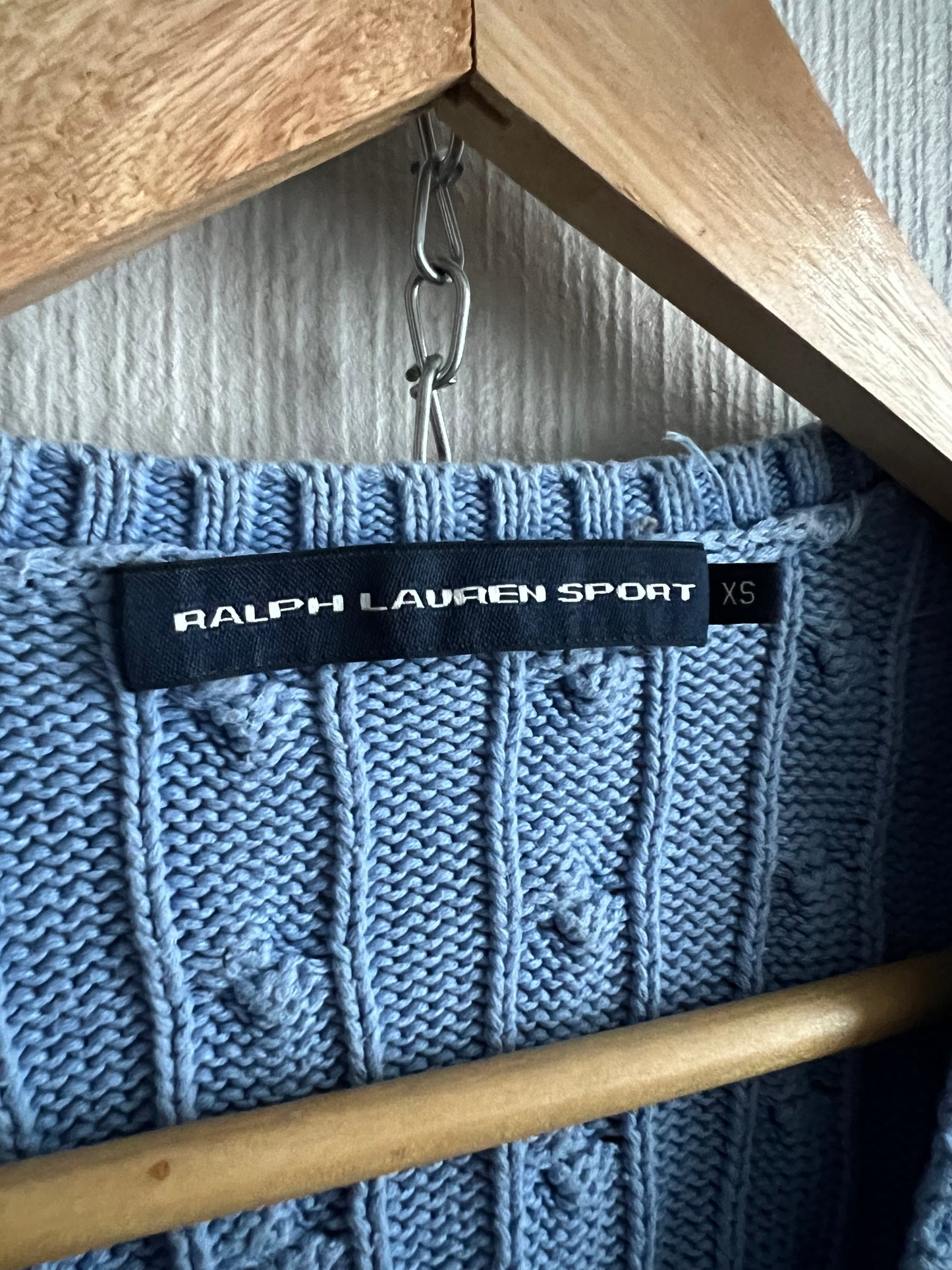 Ralph Lauren Sport Cable Knit V-neck Blue Cotton Sweater