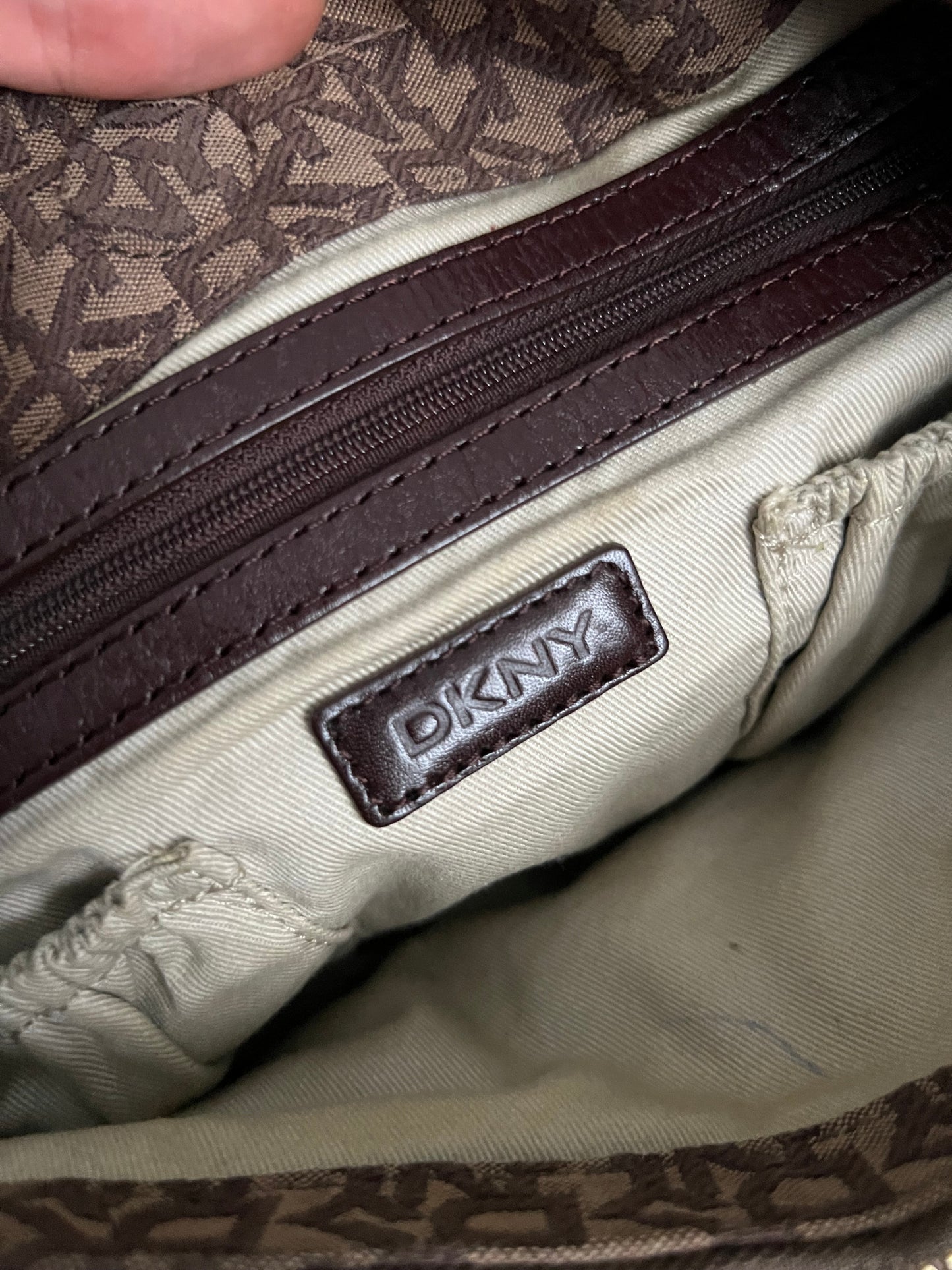 DKNY Vintage Monogram Canvas Handbag with Leather Trim
