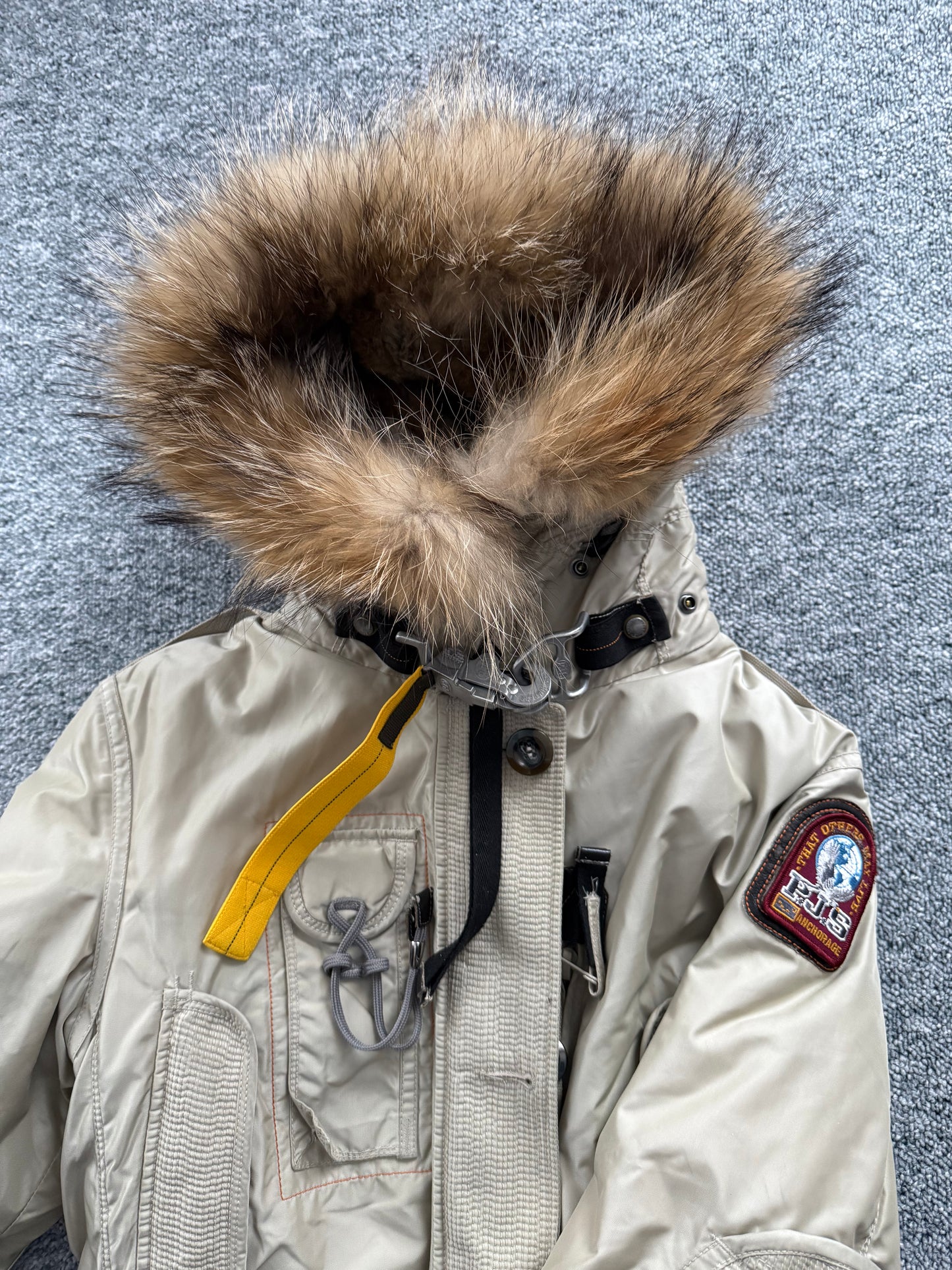 Parajumpers Beige Fur Hooded Kodiak Long Parka Coat