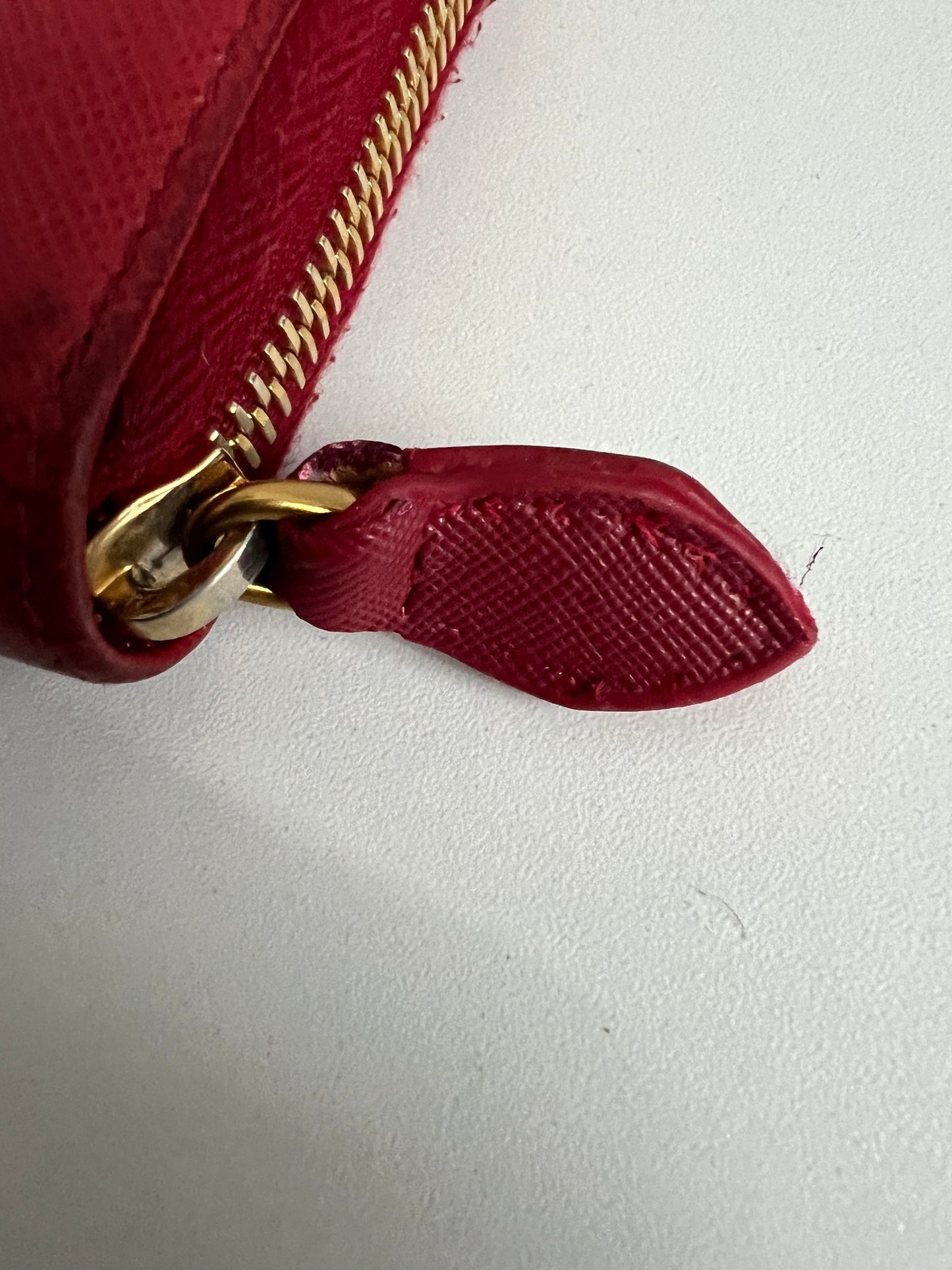 Prada Red Saffiano Leather Zip Around Wallet