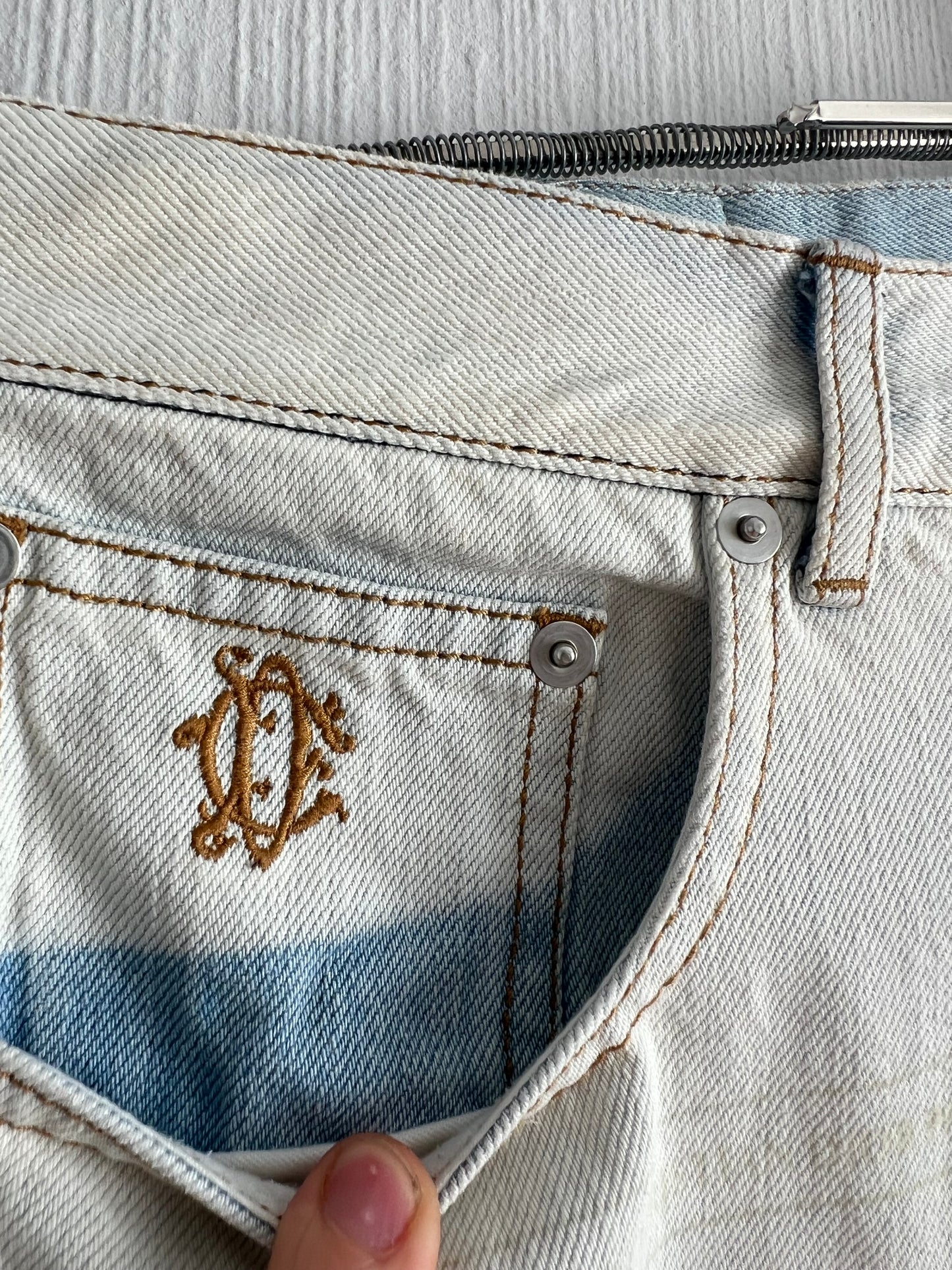 Christian Dior SAMPLE Gazette Print Faded Blue Denim Jeans