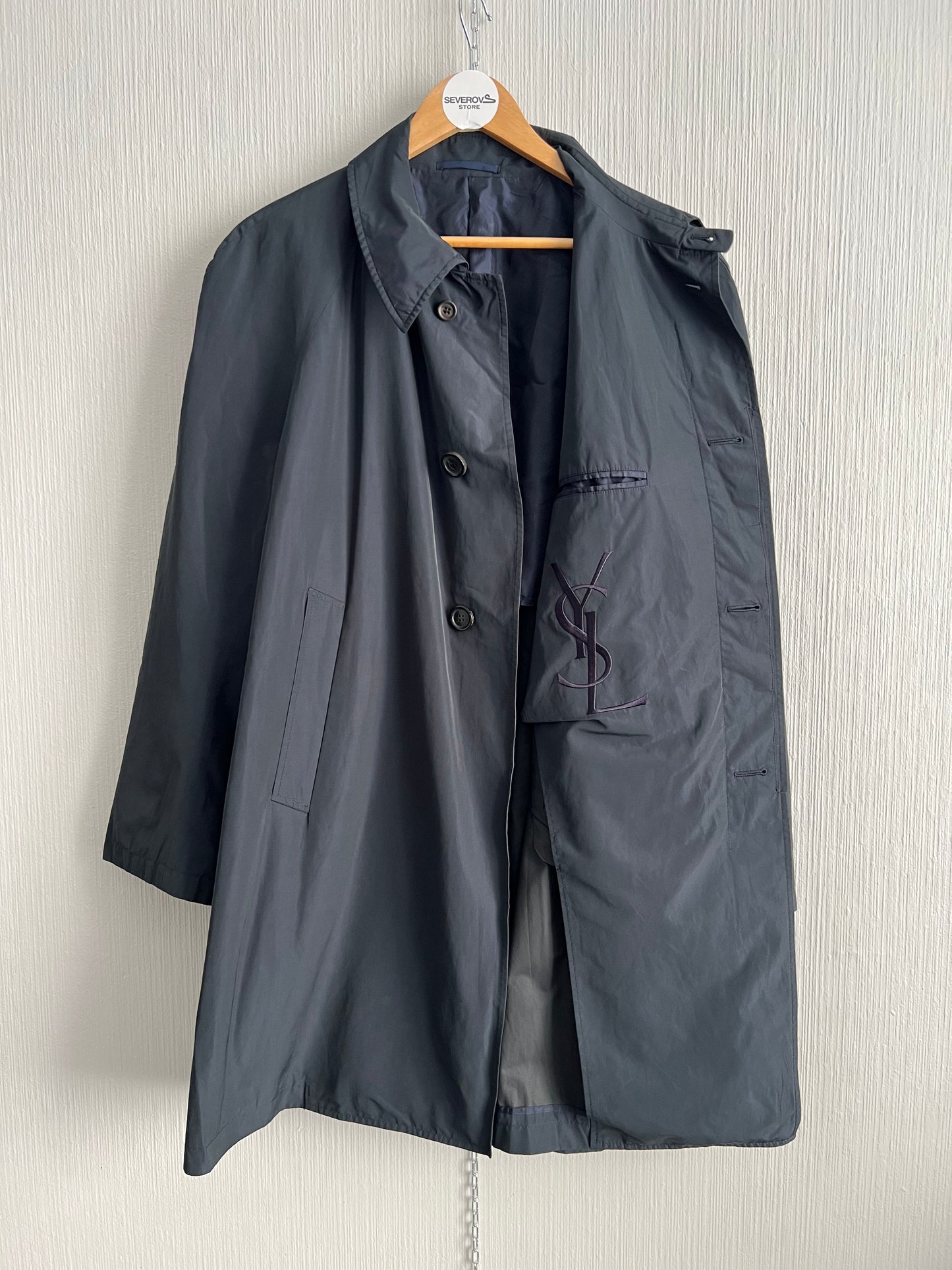 Yves Saint Laurent YSL Mens Navy Trench Coat