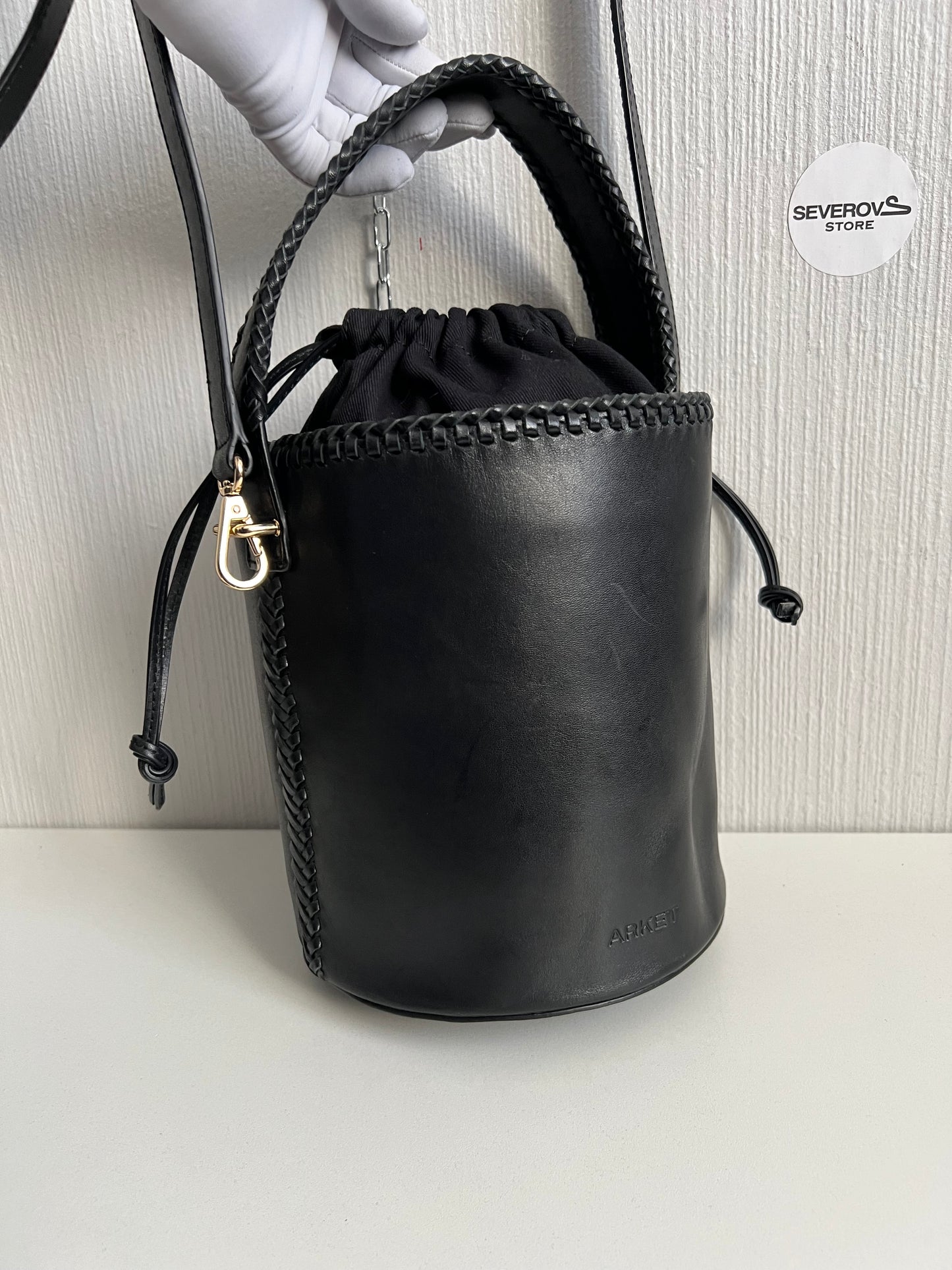 Arket Leather Black Bucket Bag