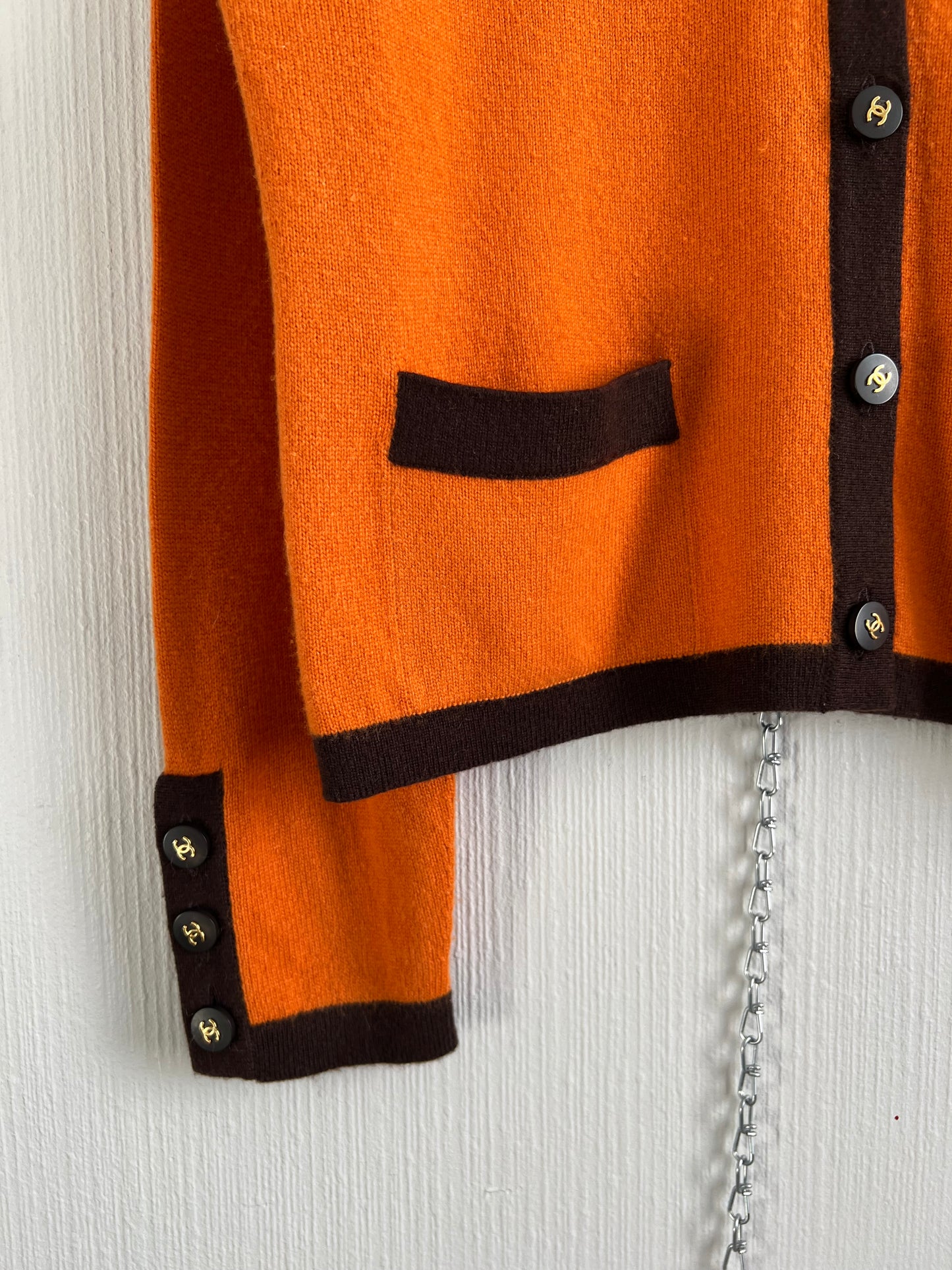 Chanel 1996 Orange Brown Cashmere Knit Set Short Sleeve T-Shirt and Cardigan
