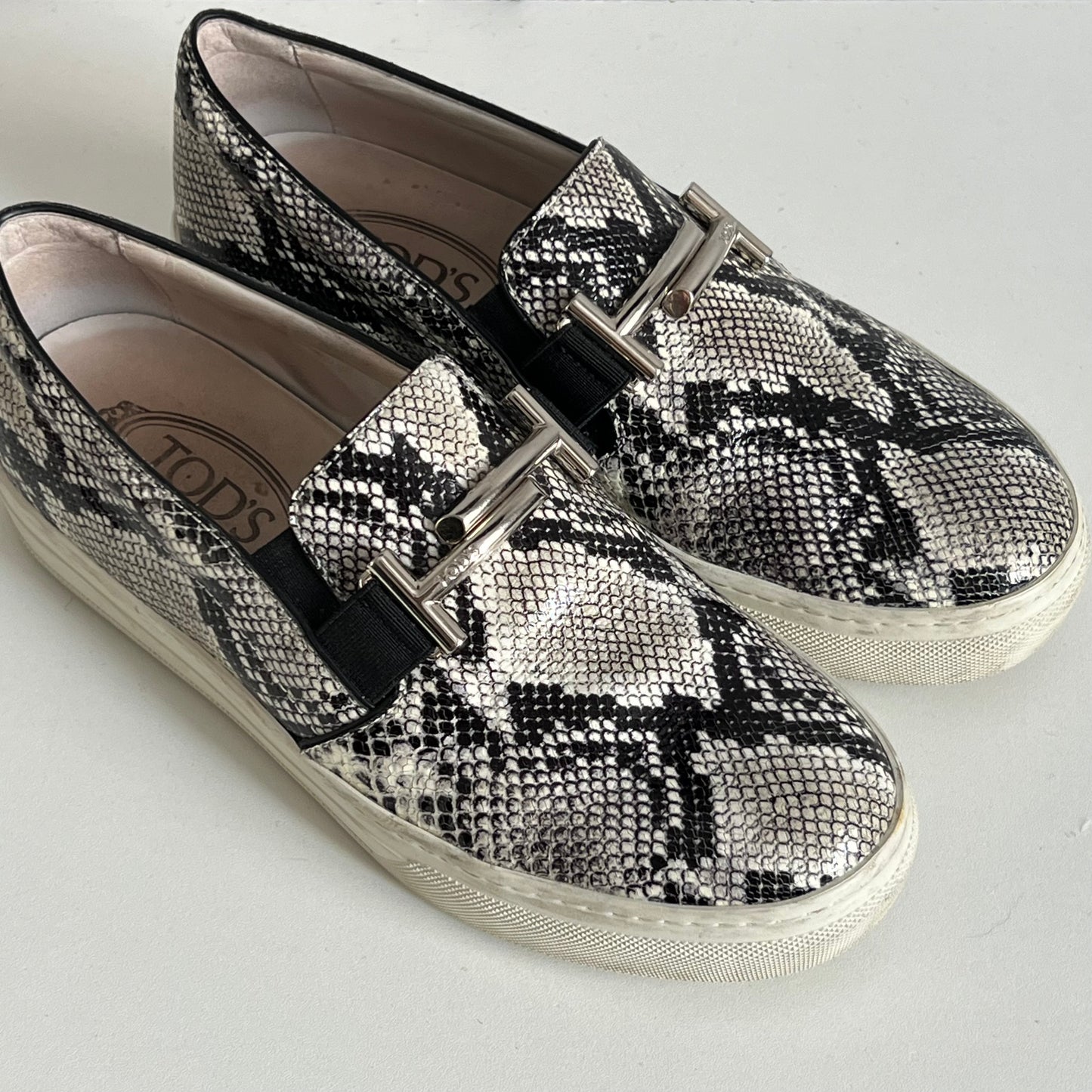 Tod's Women's Gommini Double T Snake Print Loafers
