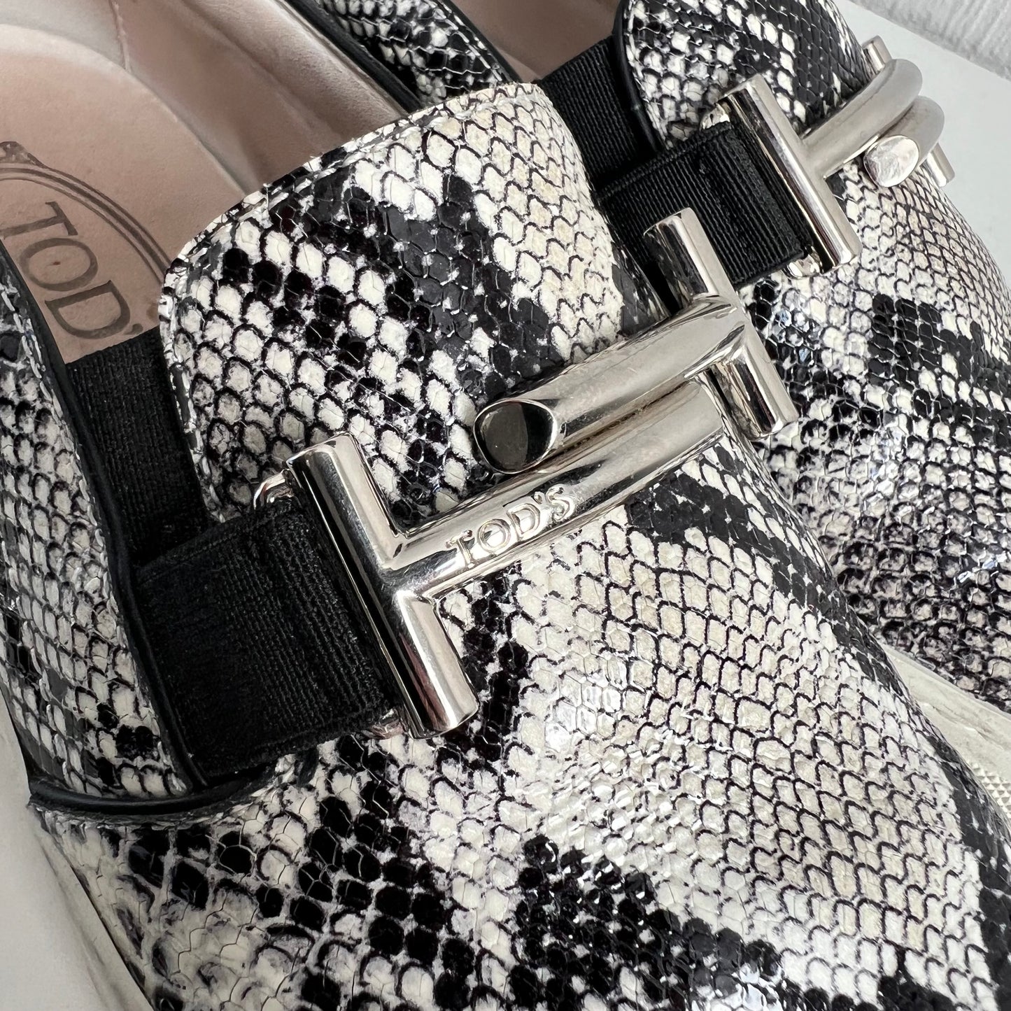Tod's Women's Gommini Double T Snake Print Loafers