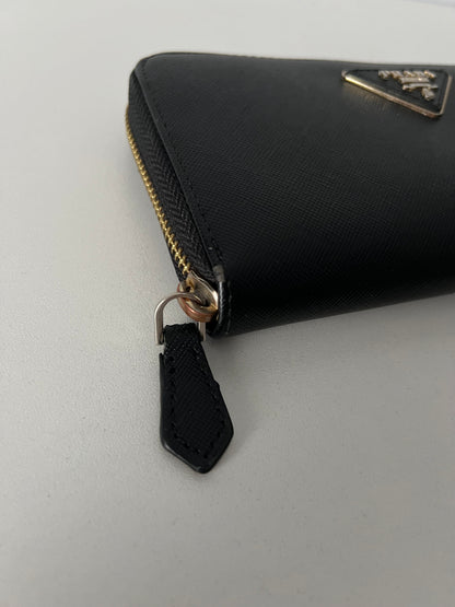 Prada Black Saffiano Leather Zip Around Wallet