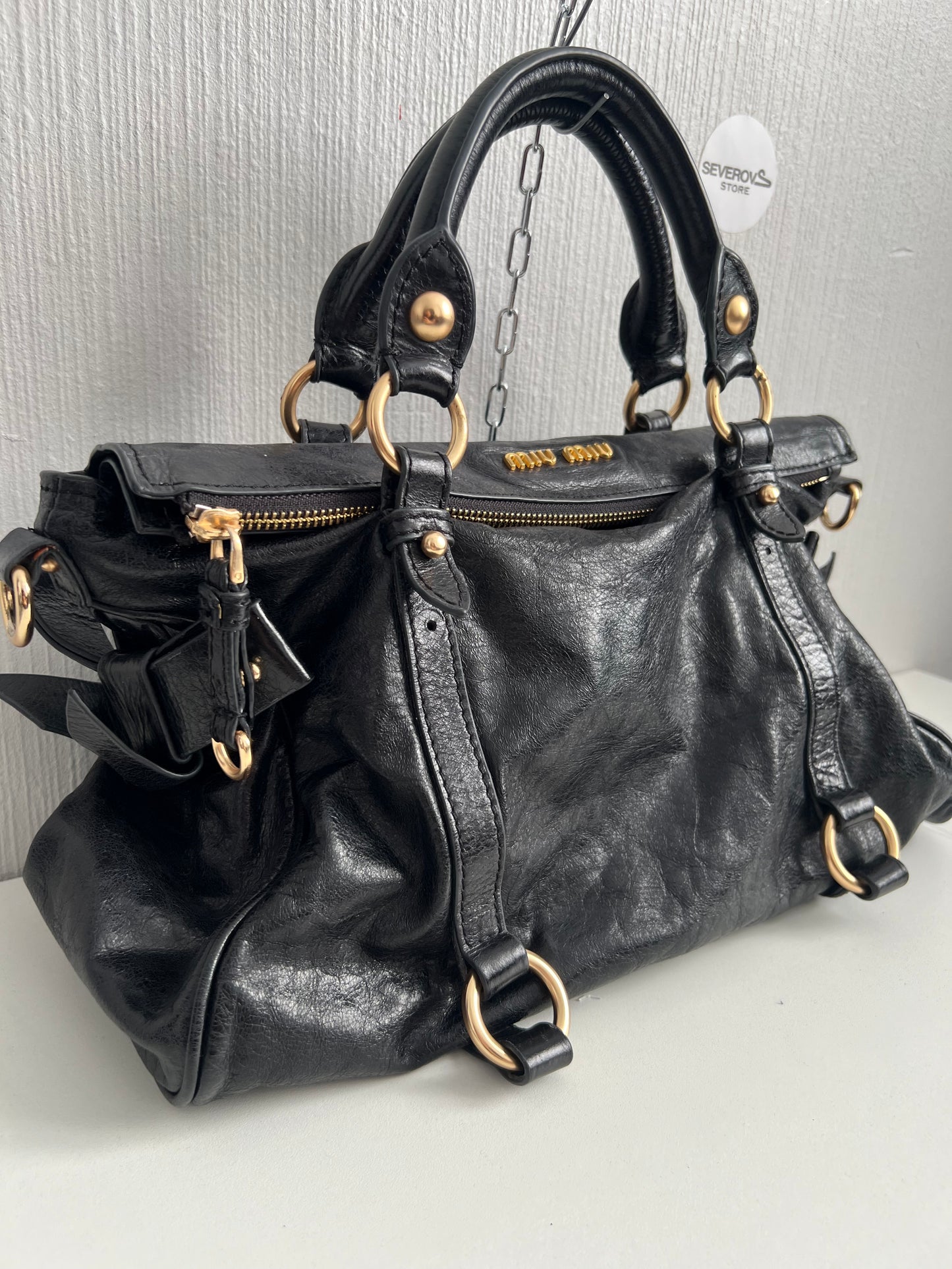 Miu Miu Bow Black Leather Bag