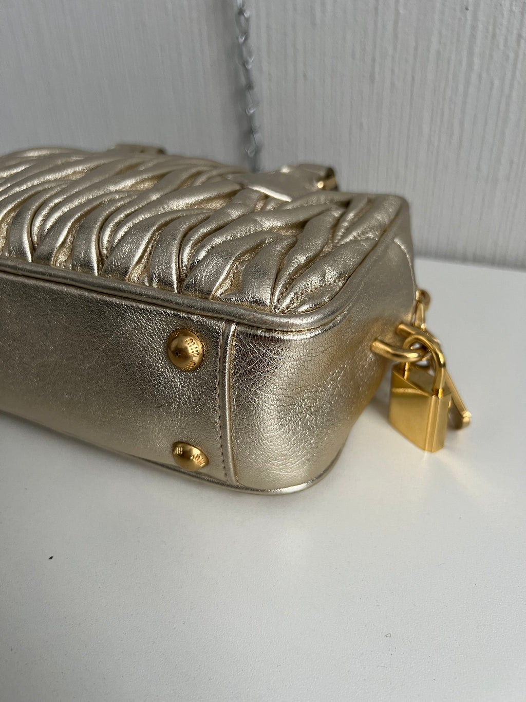 Miu Miu Arcadie Matelassé Nappa Leather Bag in Purite