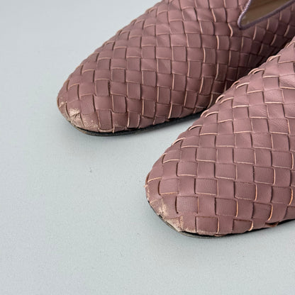 Bottega Veneta Pink Intrecciato Leather Loafers