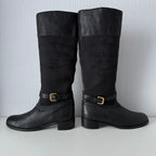 Prada Black Leather Knee High Logo Boots