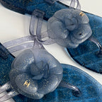Chanel Blue Glitter Rubber Camelia Sandals