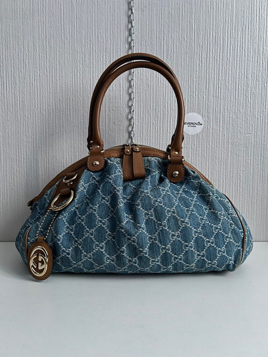 Gucci Blue Denim GG Denim Sukey Medium Handbag Satchel Bag