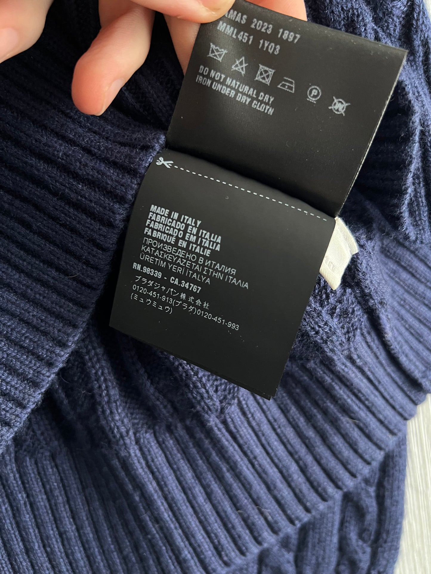 Prada Logo Navy Cotton Cable-knit Sweater