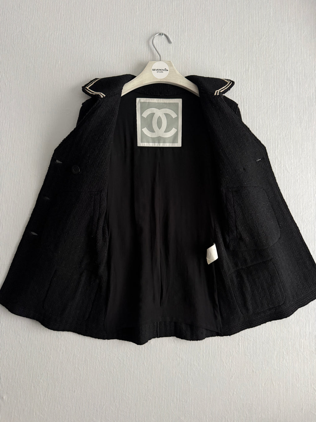 Chanel FW07 Black Wool Double Breasted Coat