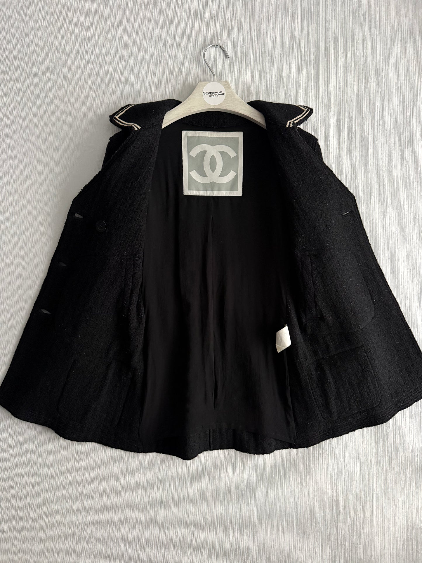 Chanel FW07 Black Wool Double Breasted Coat