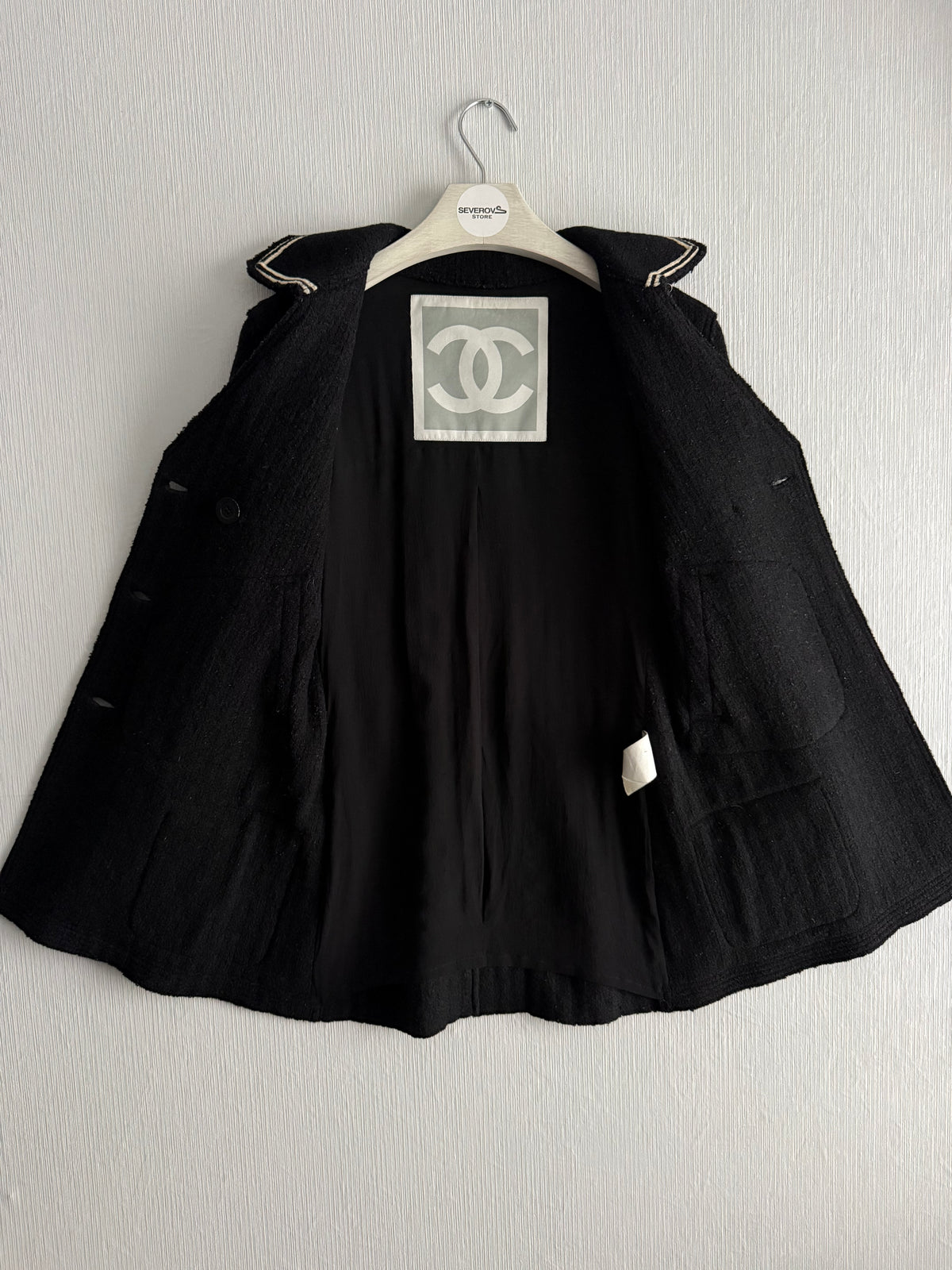 Chanel FW07 Black Wool Double Breasted Coat
